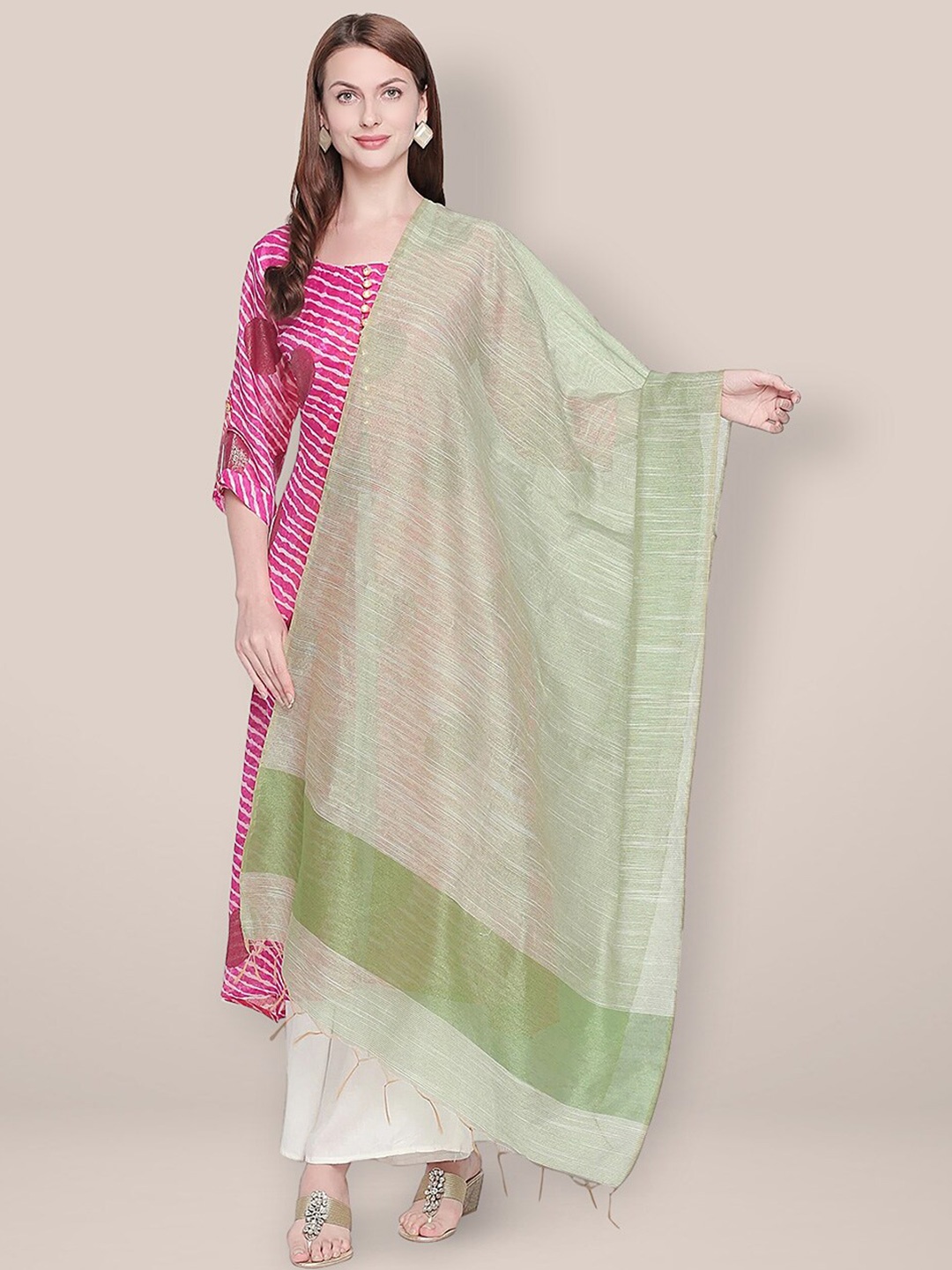 

Dupatta Bazaar Striped Woven Design Dupatta, Green