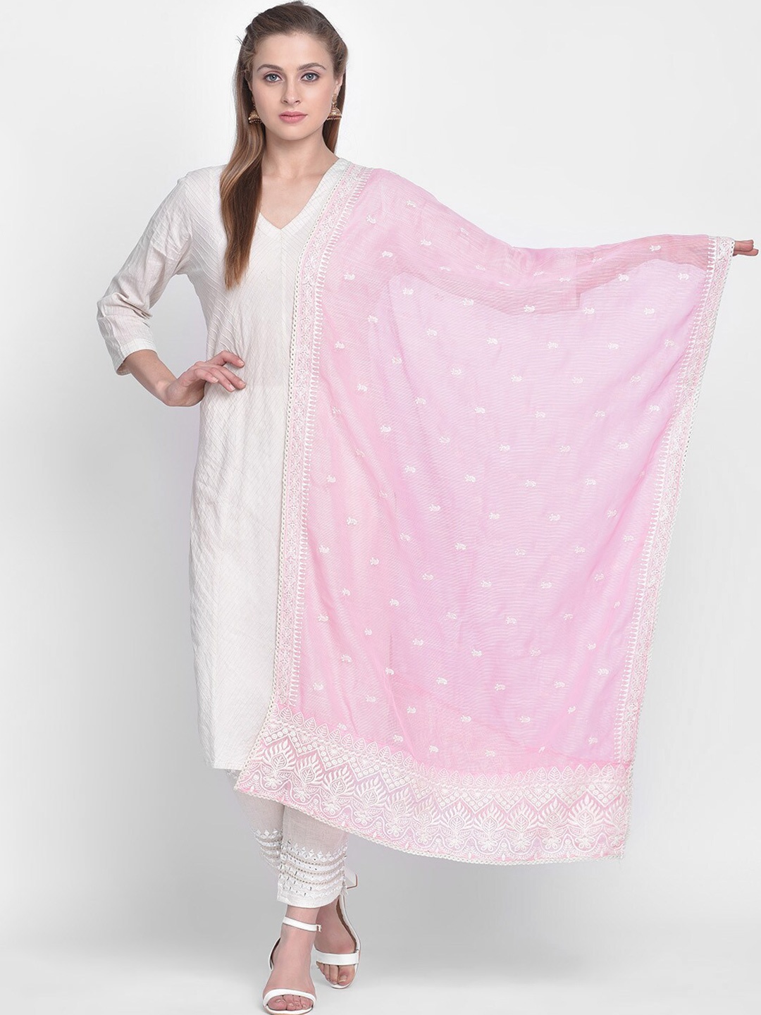 

Dupatta Bazaar Embroidered Dupatta with Thread Work, Pink