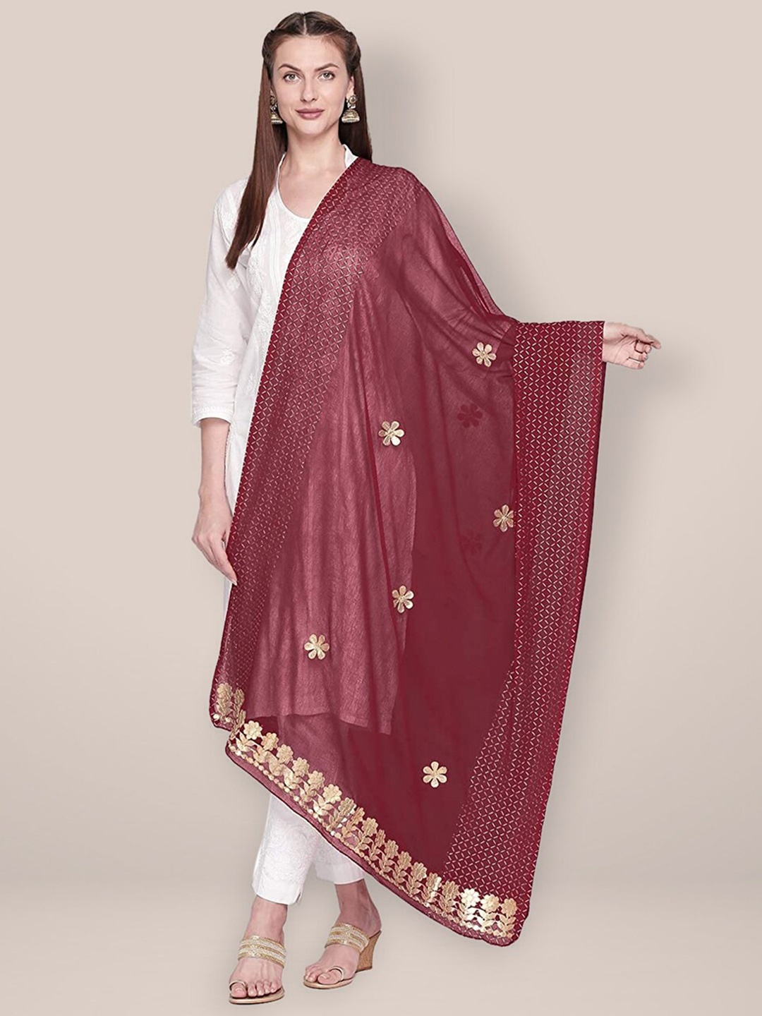 

Dupatta Bazaar Embroidered Dupatta With Gotta Patti, Maroon