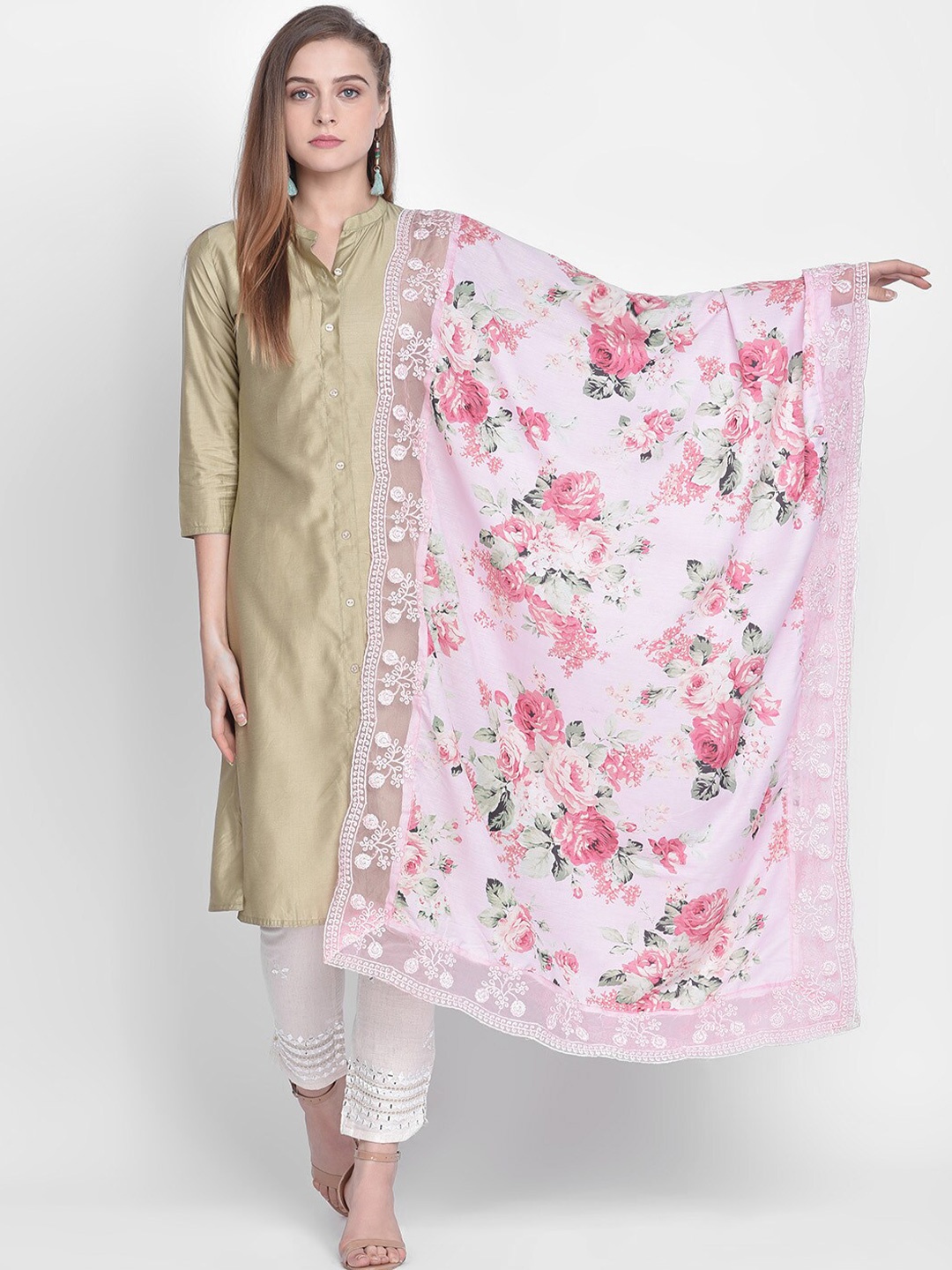 

Dupatta Bazaar Floral Printed Dupatta, Pink