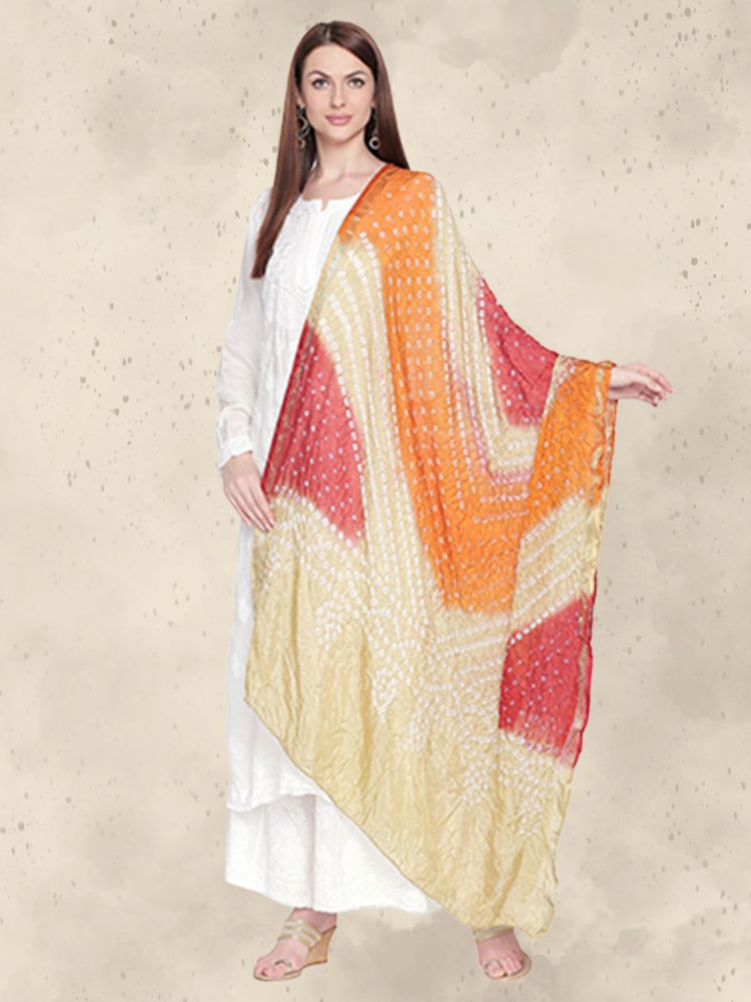 

Dupatta Bazaar Bandhani Printed Dupatta, Beige