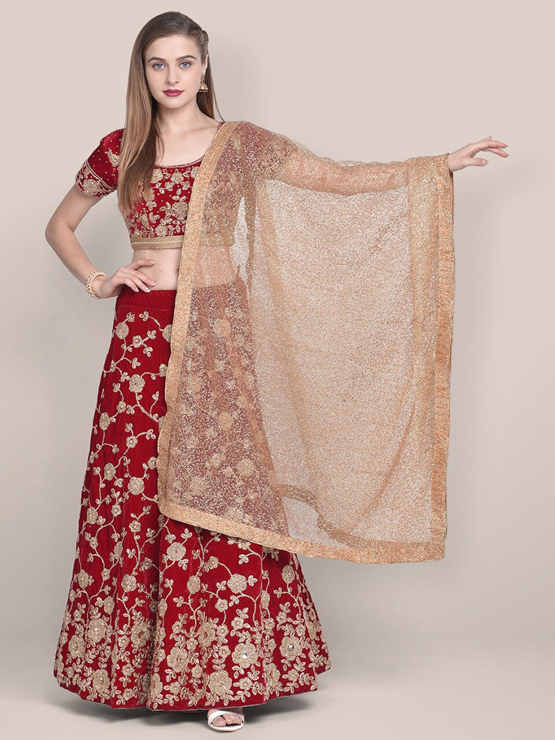 

Dupatta Bazaar Embelished Sequinned Dupatta, Gold