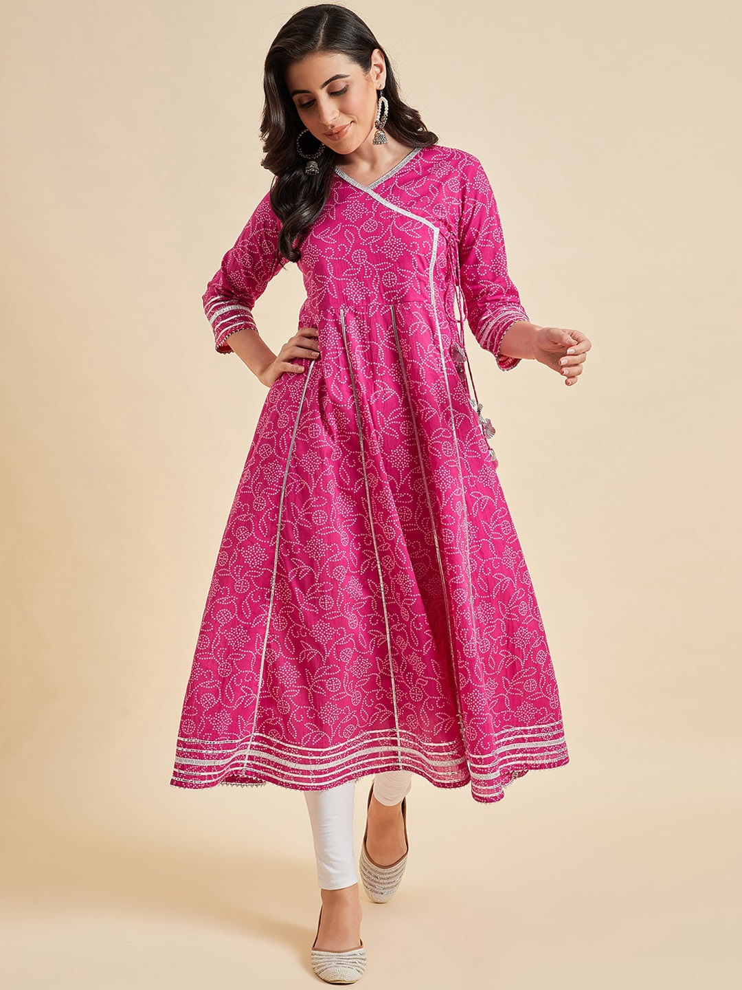 

Azira Ethnic Motifs Printed Gotta Patti Angrakha Kurta, Pink
