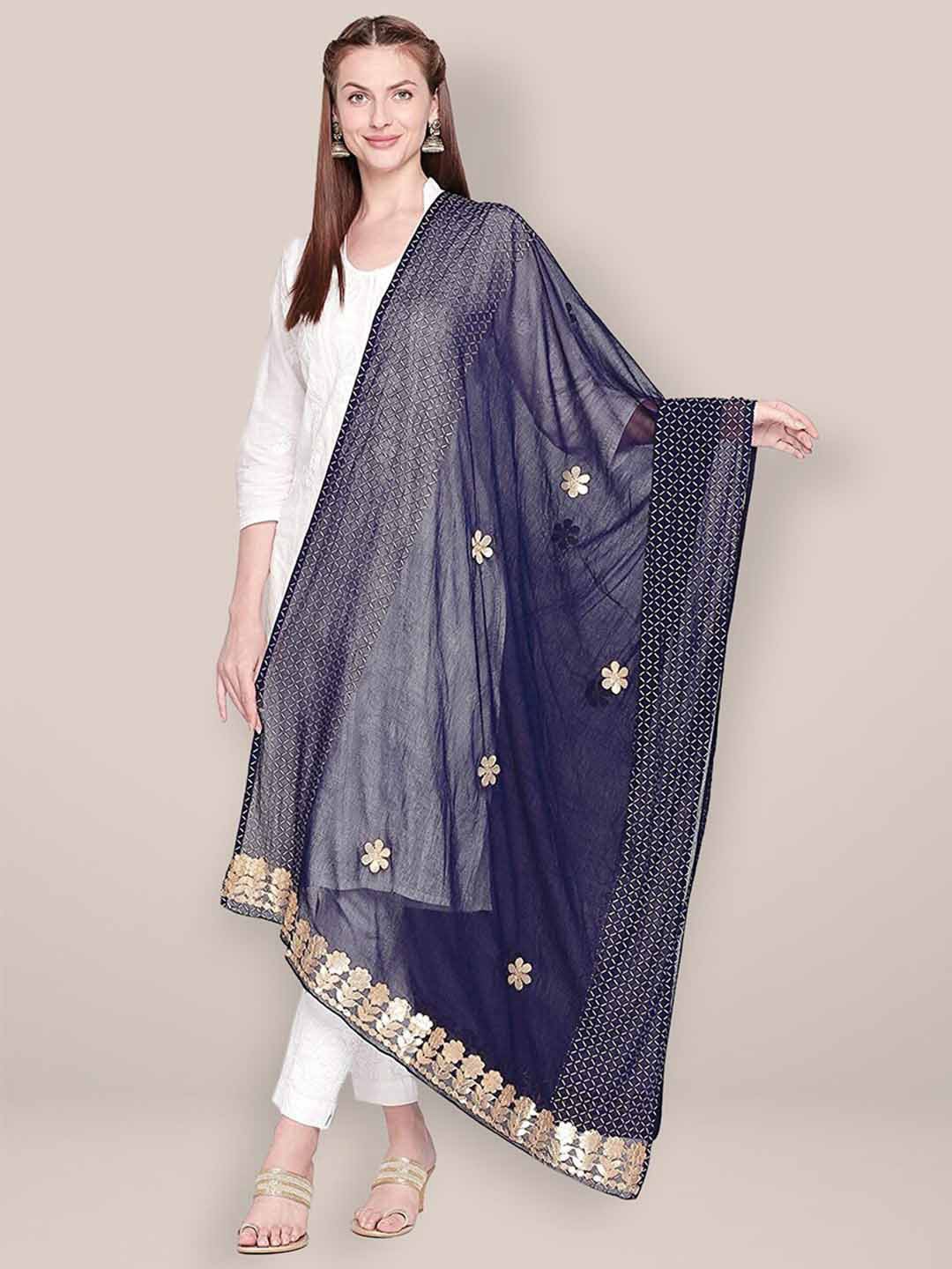 

Dupatta Bazaar Embroidered Dupatta With Gotta Patti, Navy blue