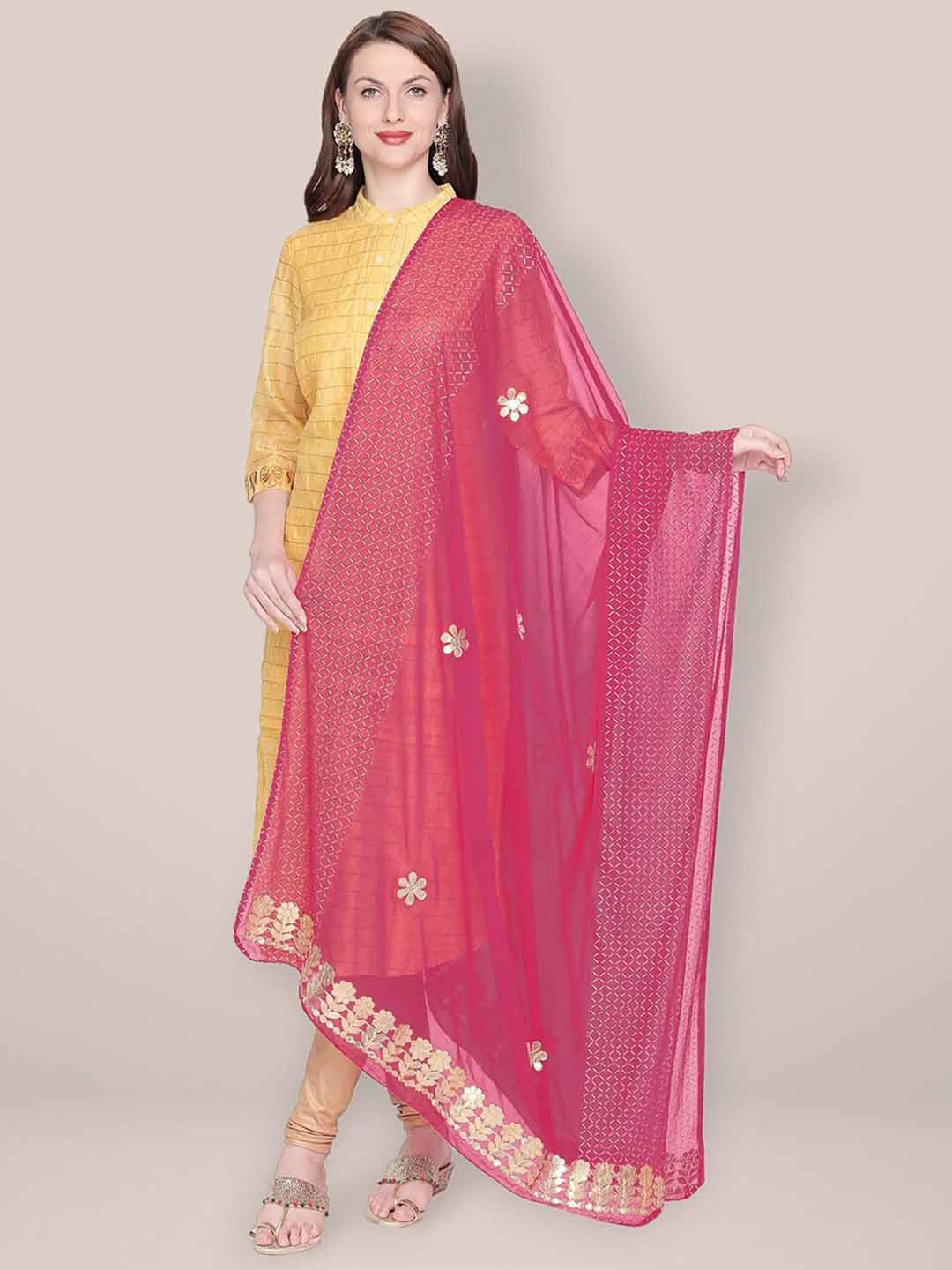 

Dupatta Bazaar Floral Embroidered Gotta Patti Dupatta, Pink