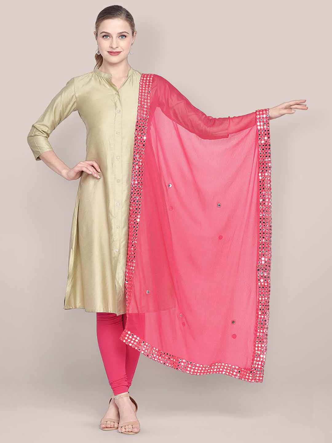 

Dupatta Bazaar Embroidered Dupatta with Mirror Work, Pink