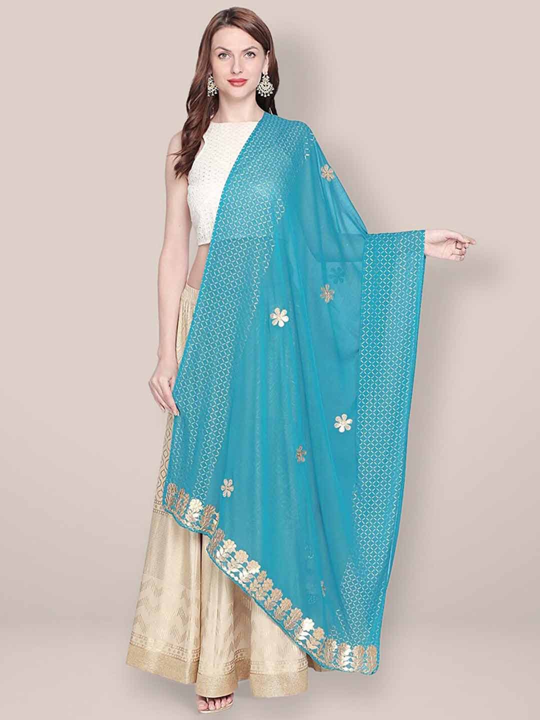 

Dupatta Bazaar Ethnic Motifs Embroidered Gotta Patti Dupatta, Turquoise blue