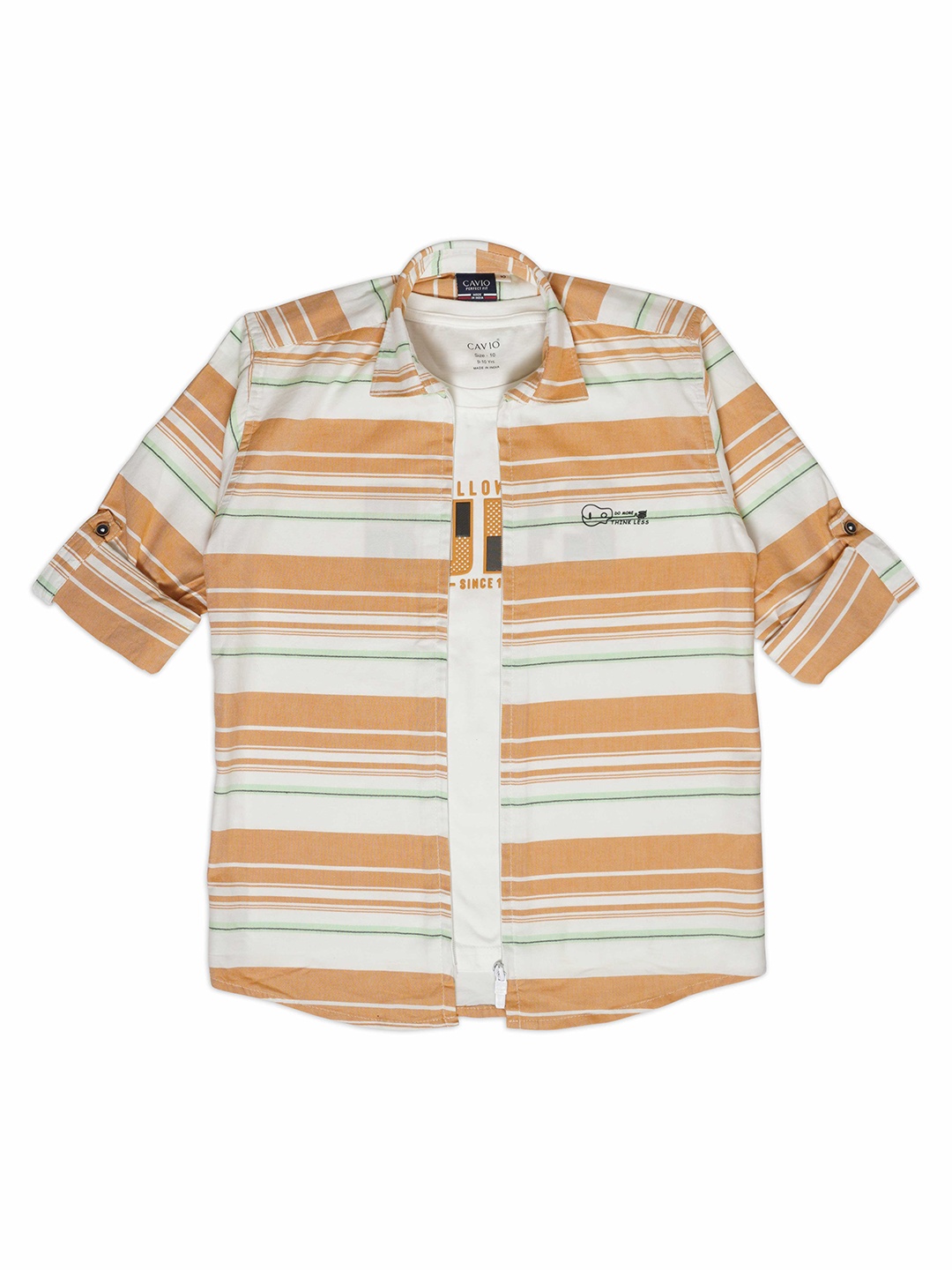 

CAVIO Boys Comfort Striped Pure Coton Casual Shirt With T-Shirt, Gold