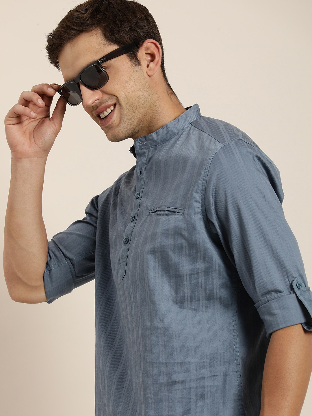 

HERE&NOW Men Slim Fit Striped Casual Shirt, Teal