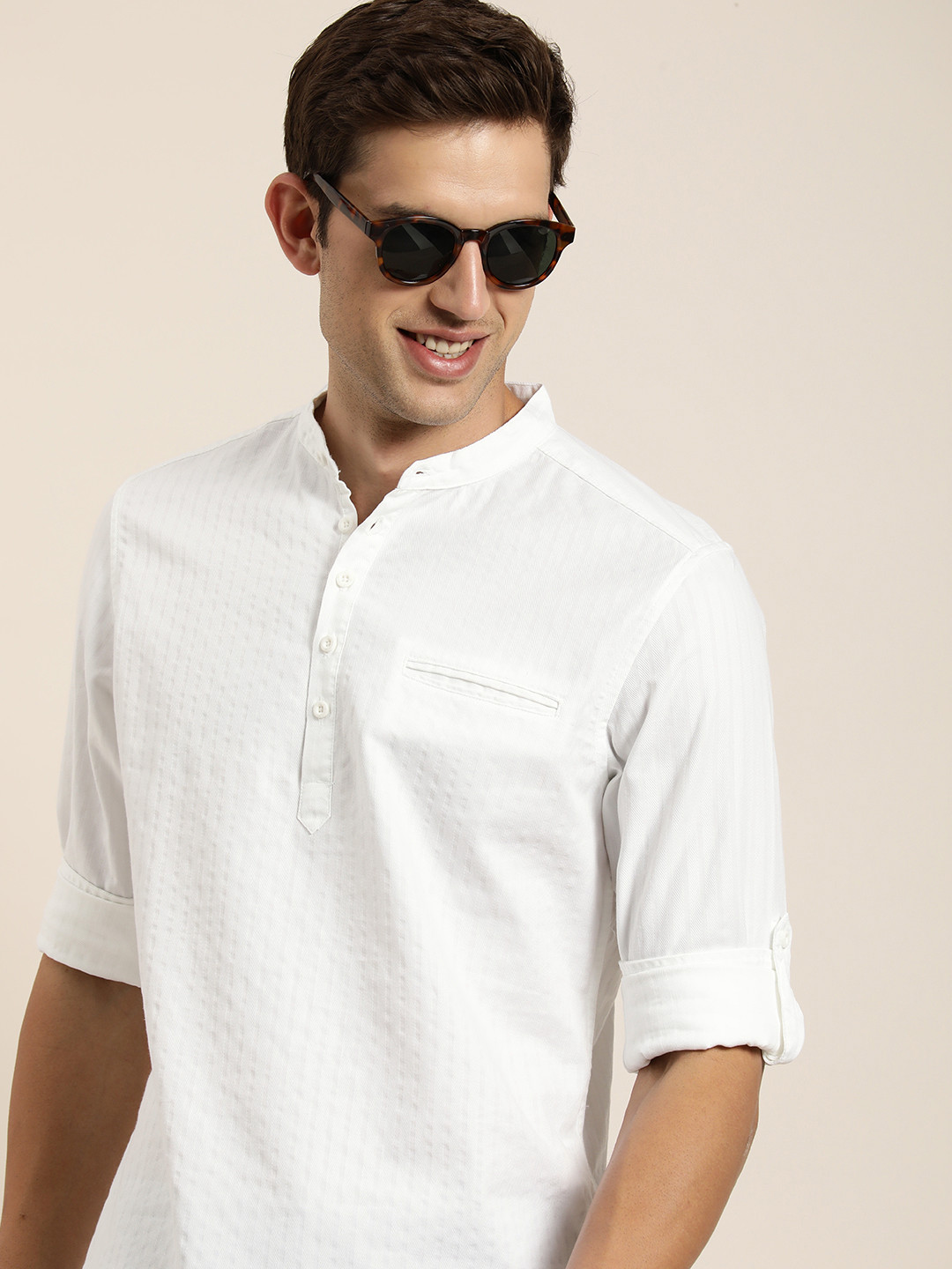 

HERE&NOW Men Slim Fit Striped Casual Shirt, White