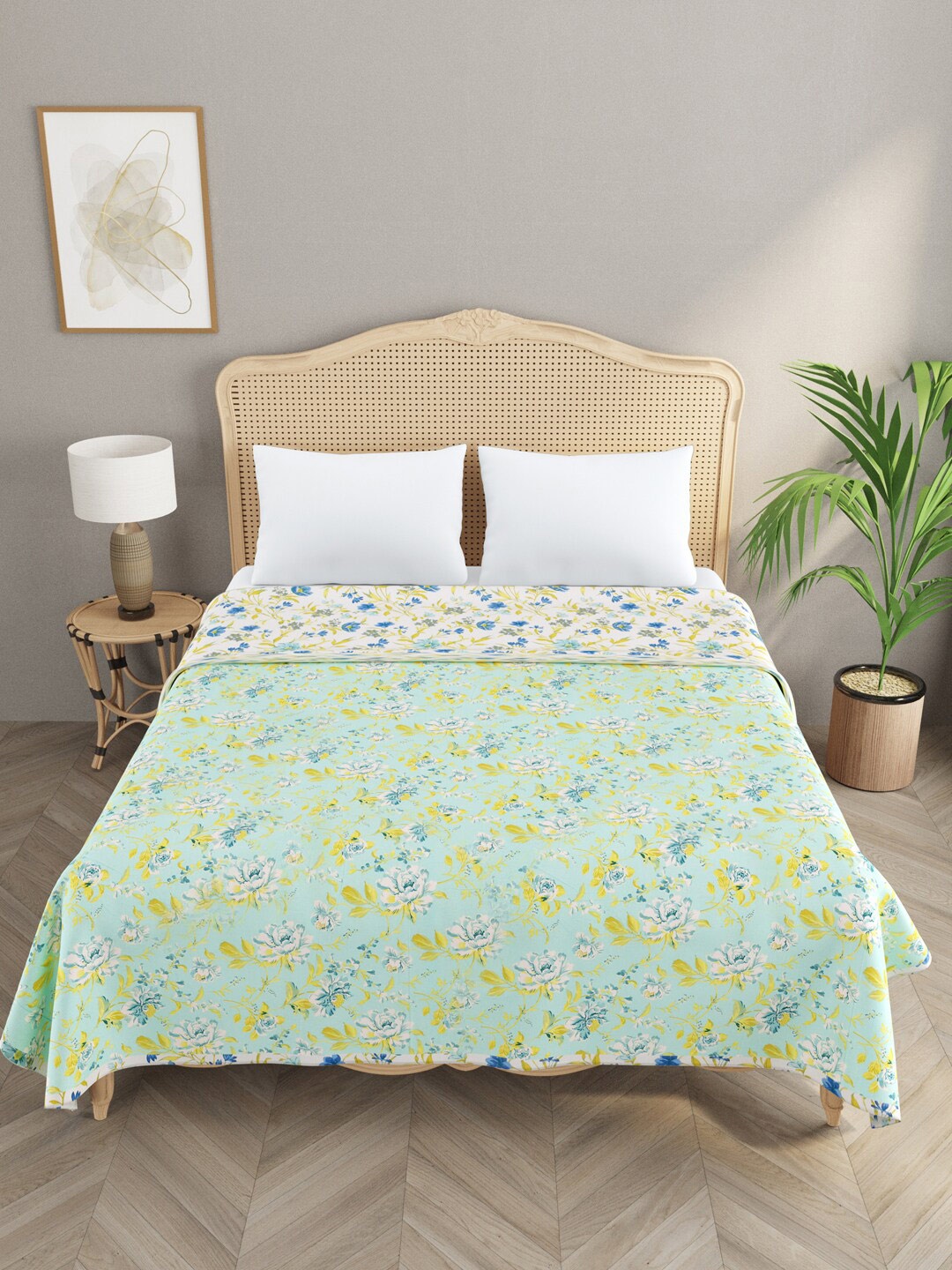 

Gulaab Jaipur Green & Blue Floral Cotton AC Room 550 GSM Double Bed Dohar