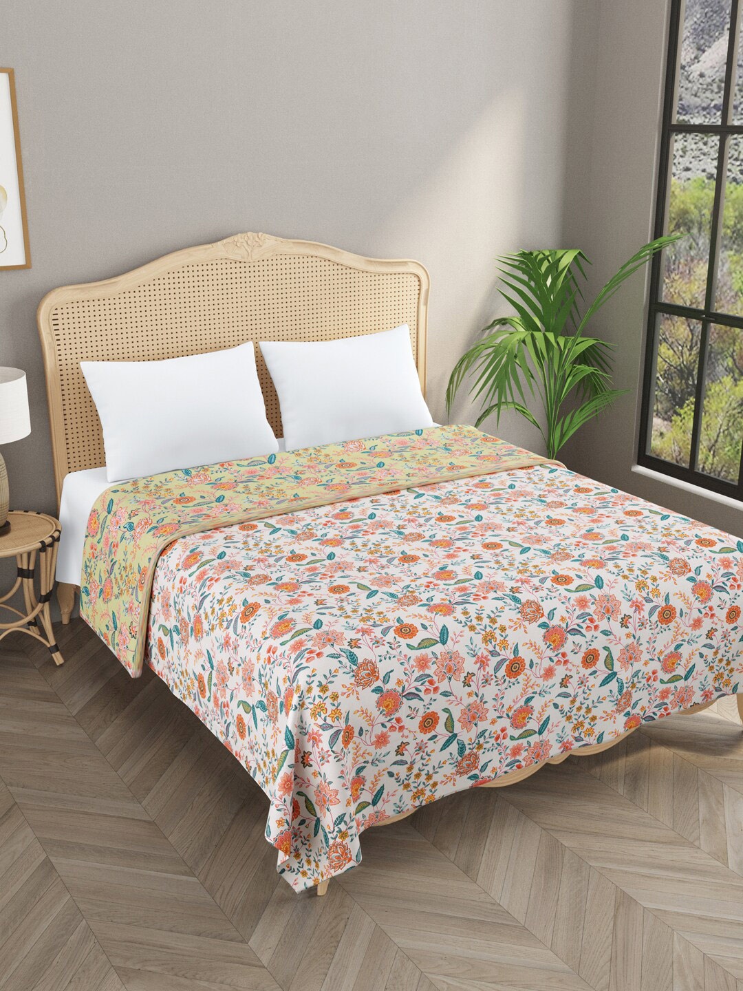 

Gulaab Jaipur White & Blue Floral Cotton AC Room 550 GSM Double Bed Dohar