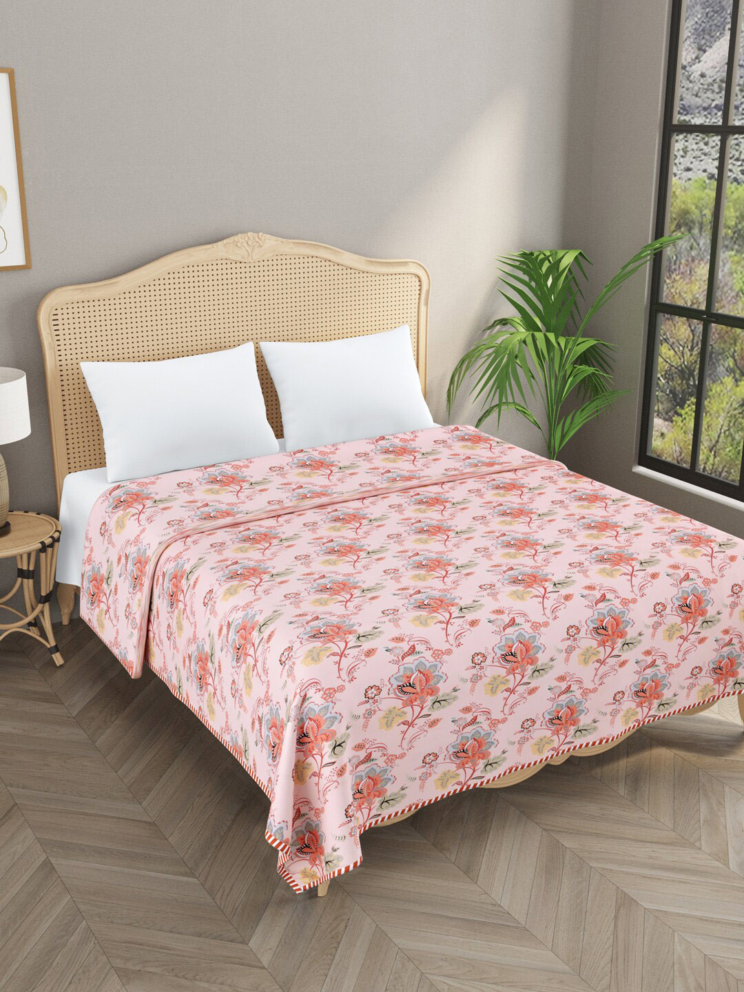 

Gulaab Jaipur Pink & Grey Floral Cotton AC Room 550 GSM Double Bed Dohar