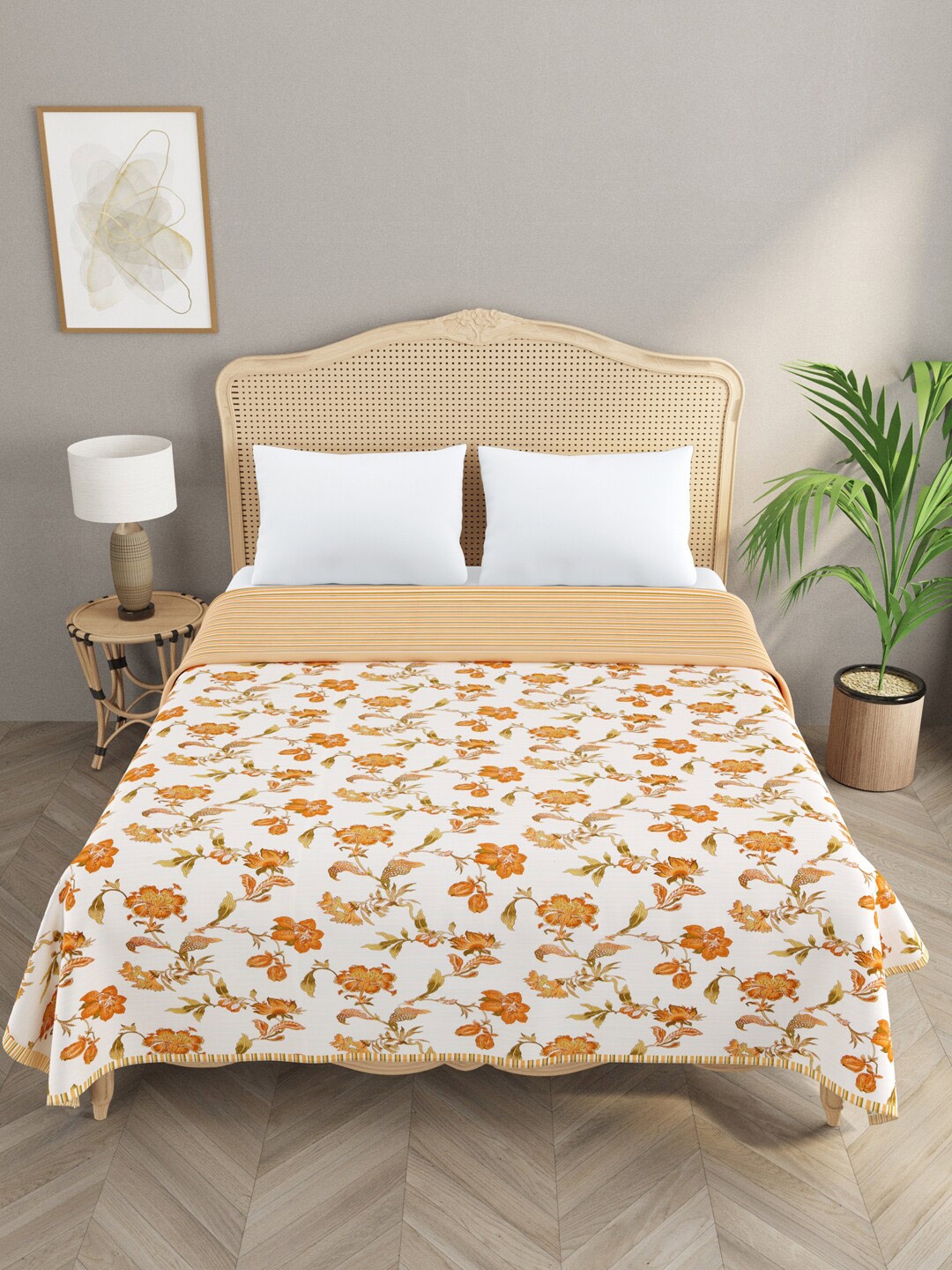 

Gulaab Jaipur Yellow & White Striped Cotton AC Room 550 GSM Double Bed Dohar