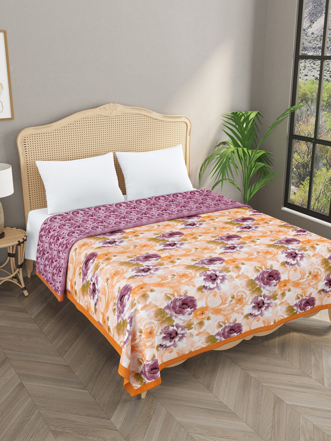 

Gulaab Jaipur Purple & Green Floral AC Room 550 GSM Double Bed Dohar