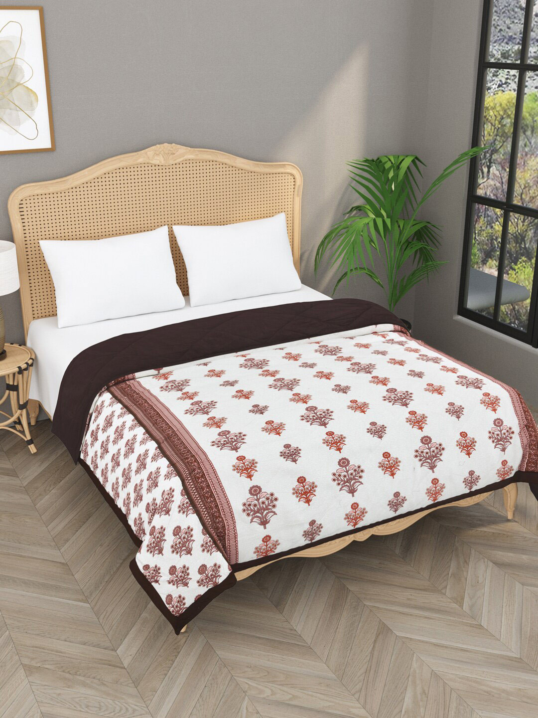 

Gulaab Jaipur Red & White Ethnic Motifs Cotton 800 GSM Mild Winter Double Bed Comforter