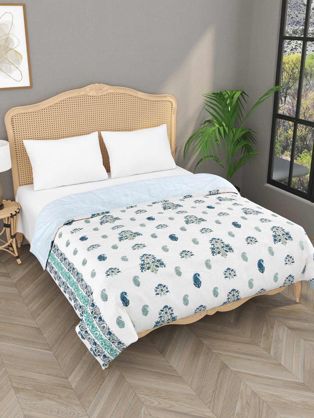 

Gulaab Jaipur Blue & White Cotton Ethnic Motifs 800 GSM Mild Winter Double Bed Comforter