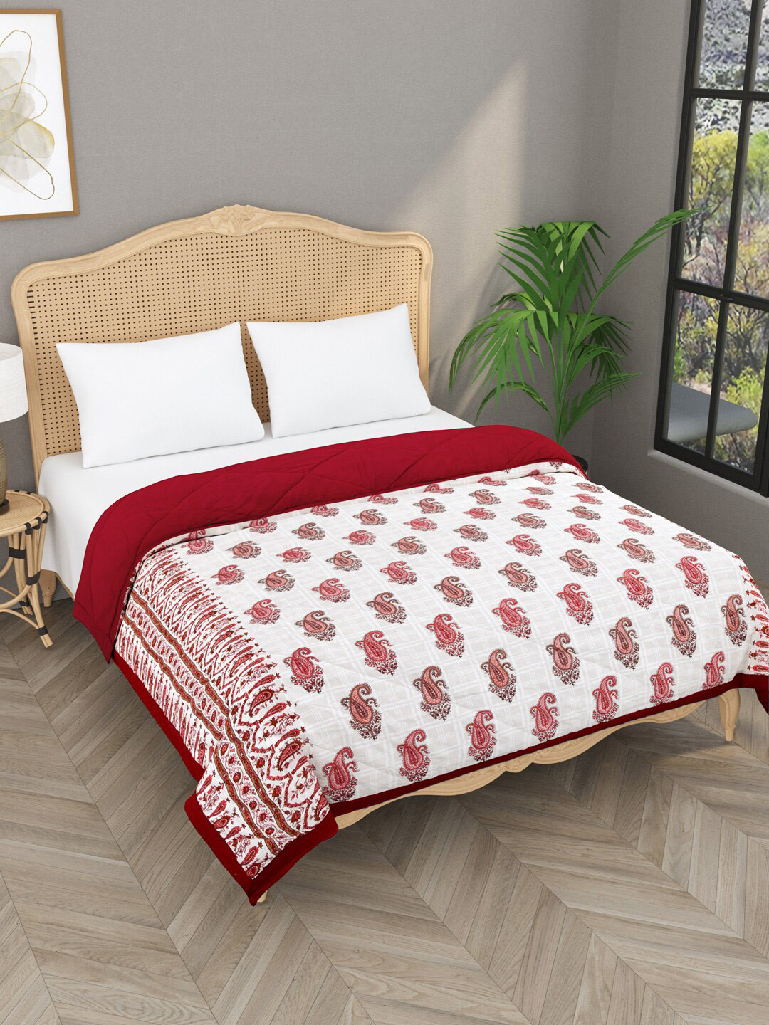

Gulaab Jaipur Red & White Cotton Ethnic Motifs 800 GSM Mild Winter Double Bed Comforter