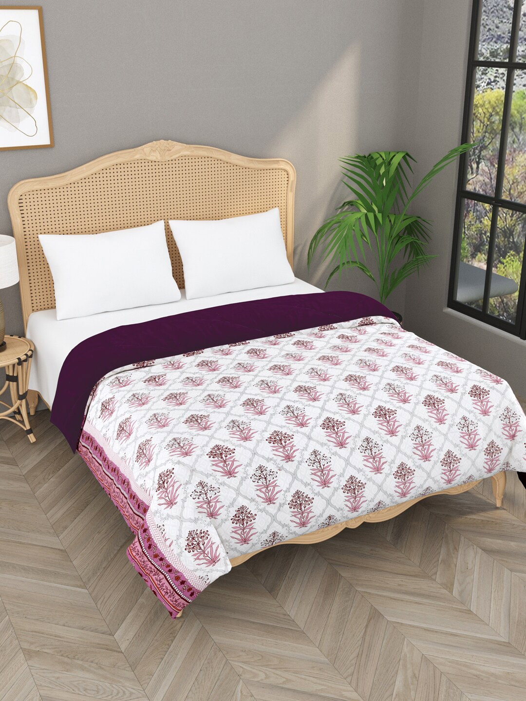 

Gulaab Jaipur Purple & White Cotton Ethnic Motifs 800 GSM Mild Winter Double Bed Comforter