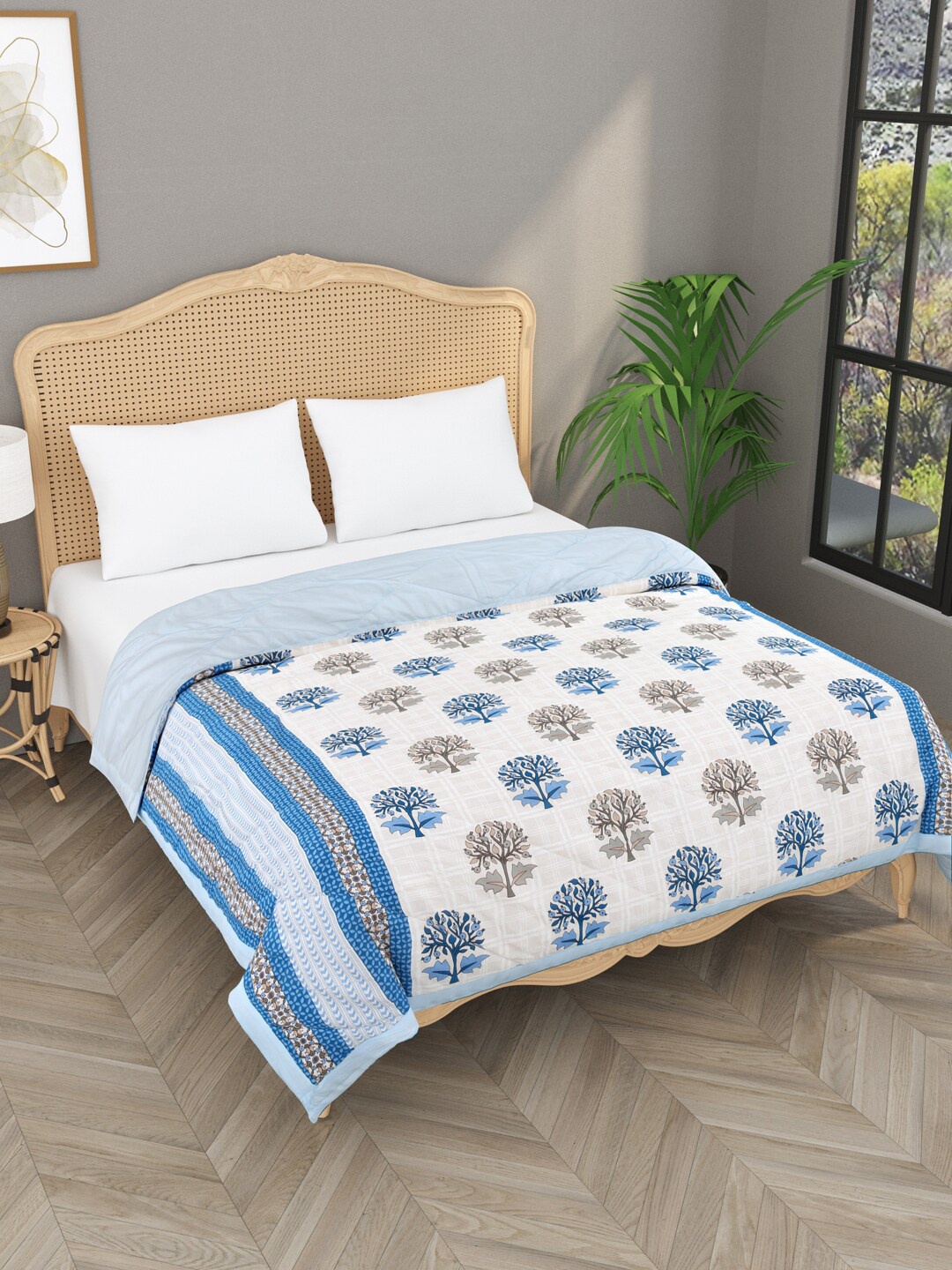 

Gulaab Jaipur Blue & White Cotton Floral 800 GSM Mild Winter Double Bed Comforter