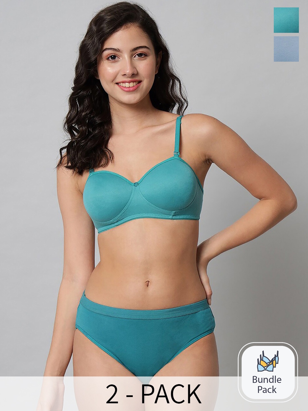 AROUSY Pack Of 2 Cotton Lingerie Set, Green