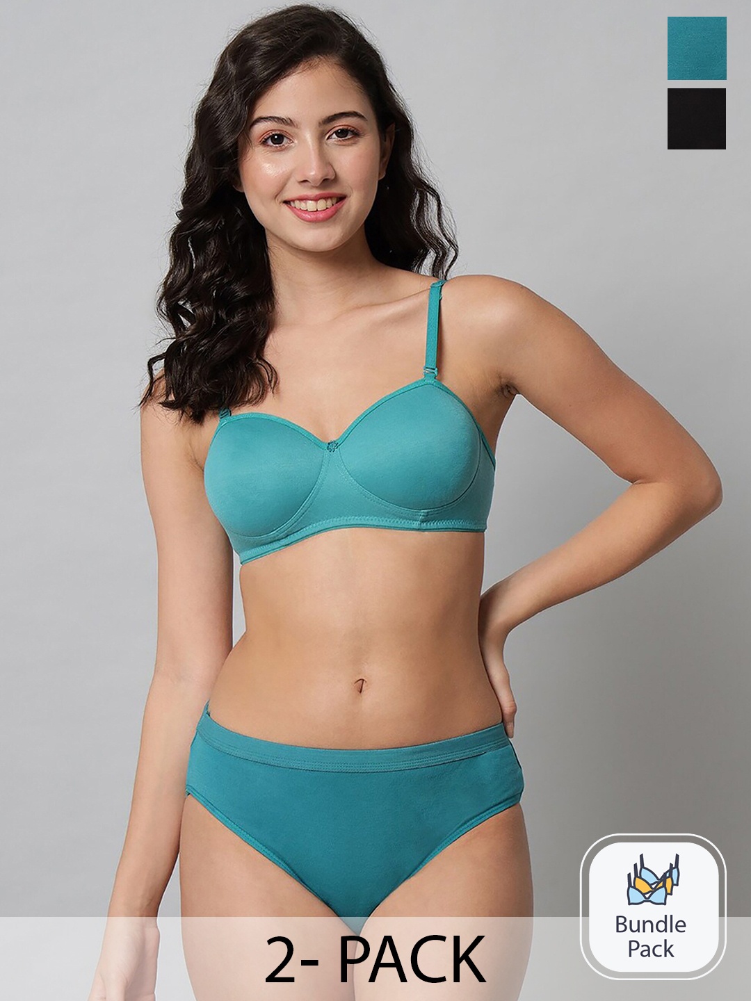 AROUSY Pack Of 2 Cotton Lingerie Set, Green