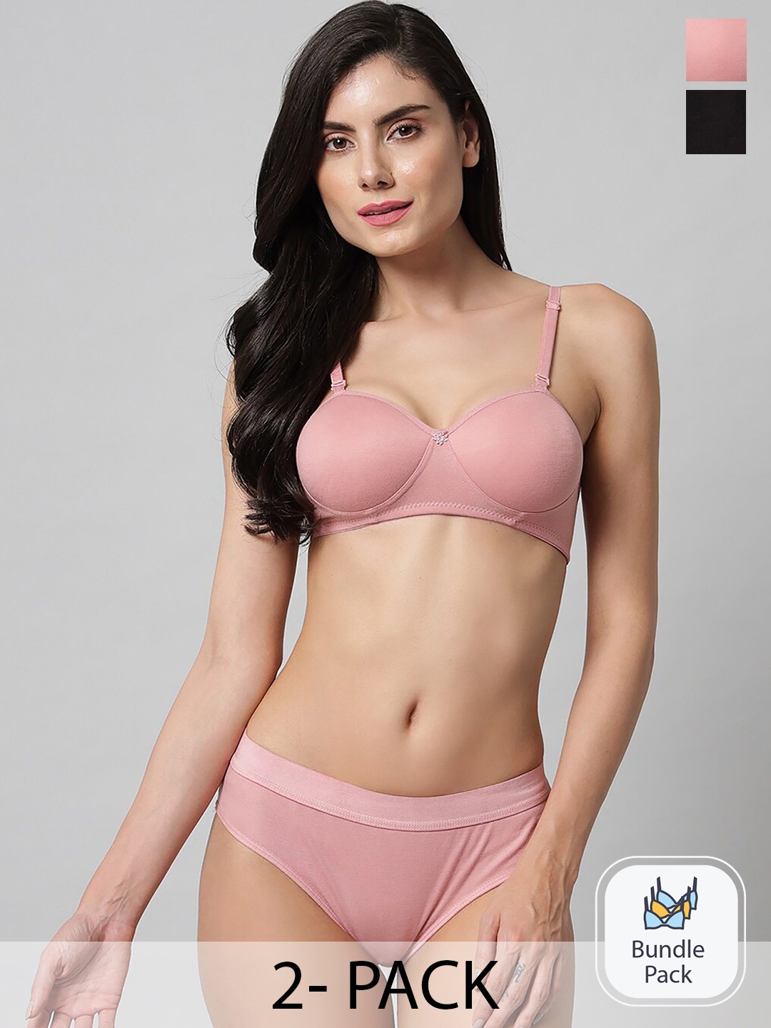 AROUSY Pack Of 2 Cotton Lingerie Set, Pink