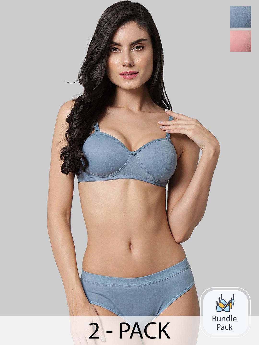 AROUSY Pack Of 2 Cotton Lingerie Set, Blue