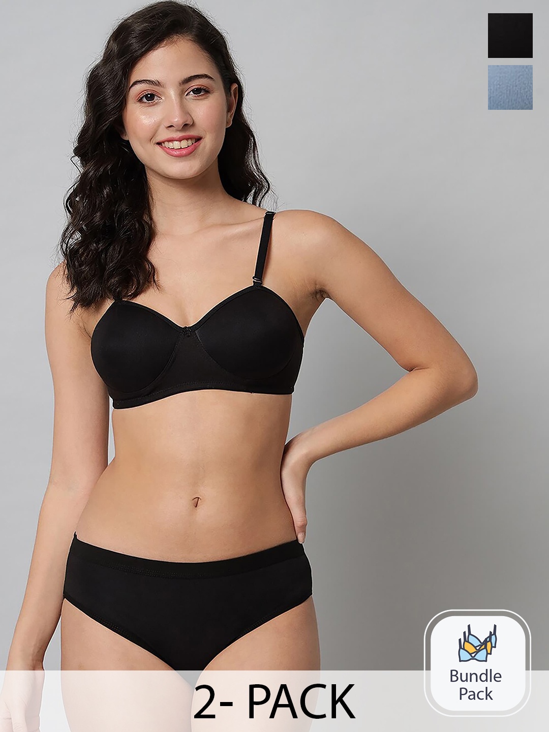 

AROUSY Pack Of 2 Cotton Lingerie Set, Black