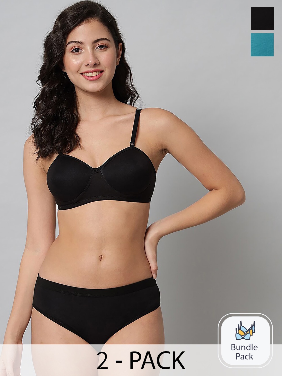 Aamarsh Pack Of 2 Cotton Lingerie Set AE_Demi set_Black,Green_30