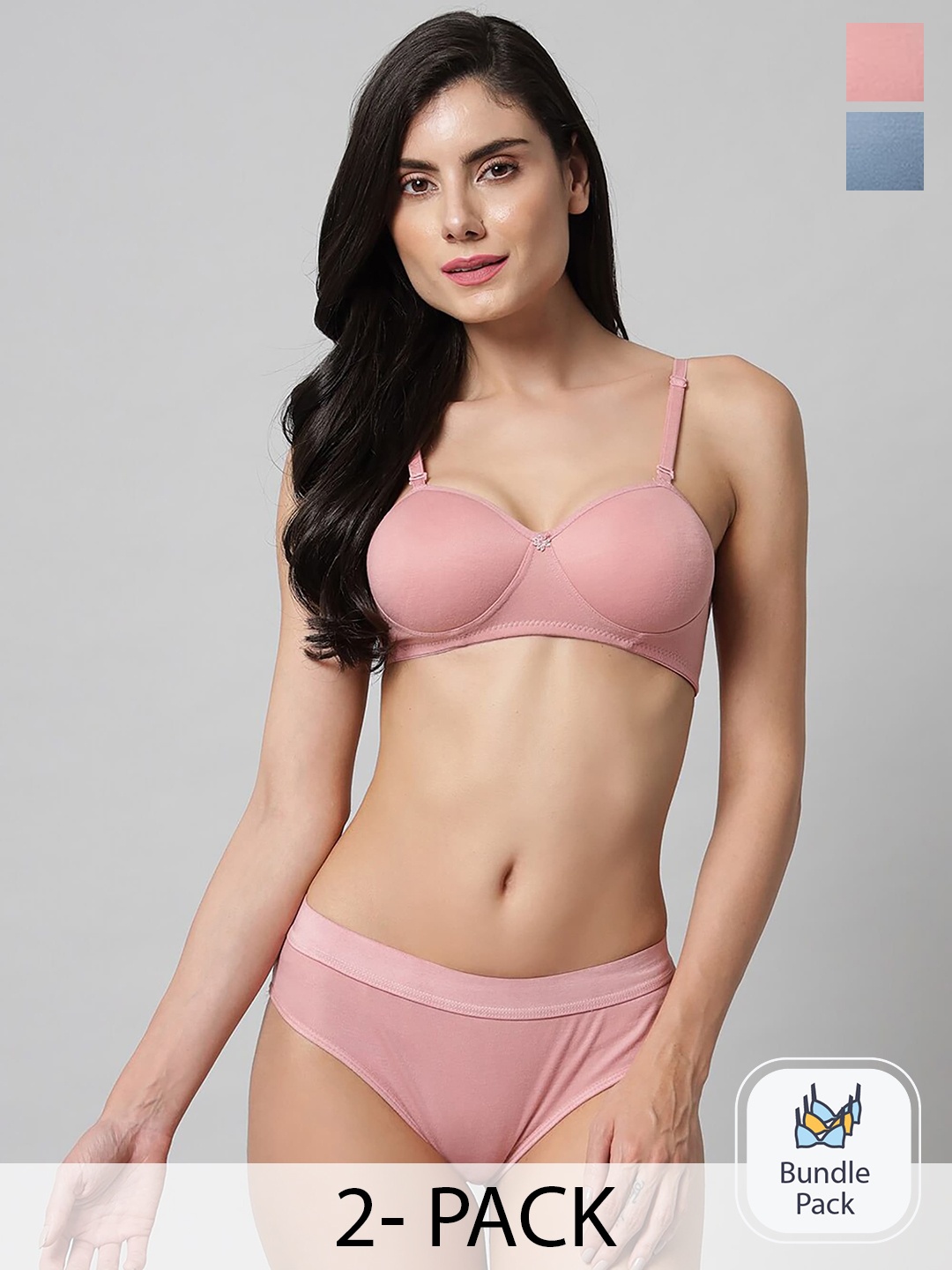 Aamarsh Pack Of 2 Cotton Lingerie Set, Pink
