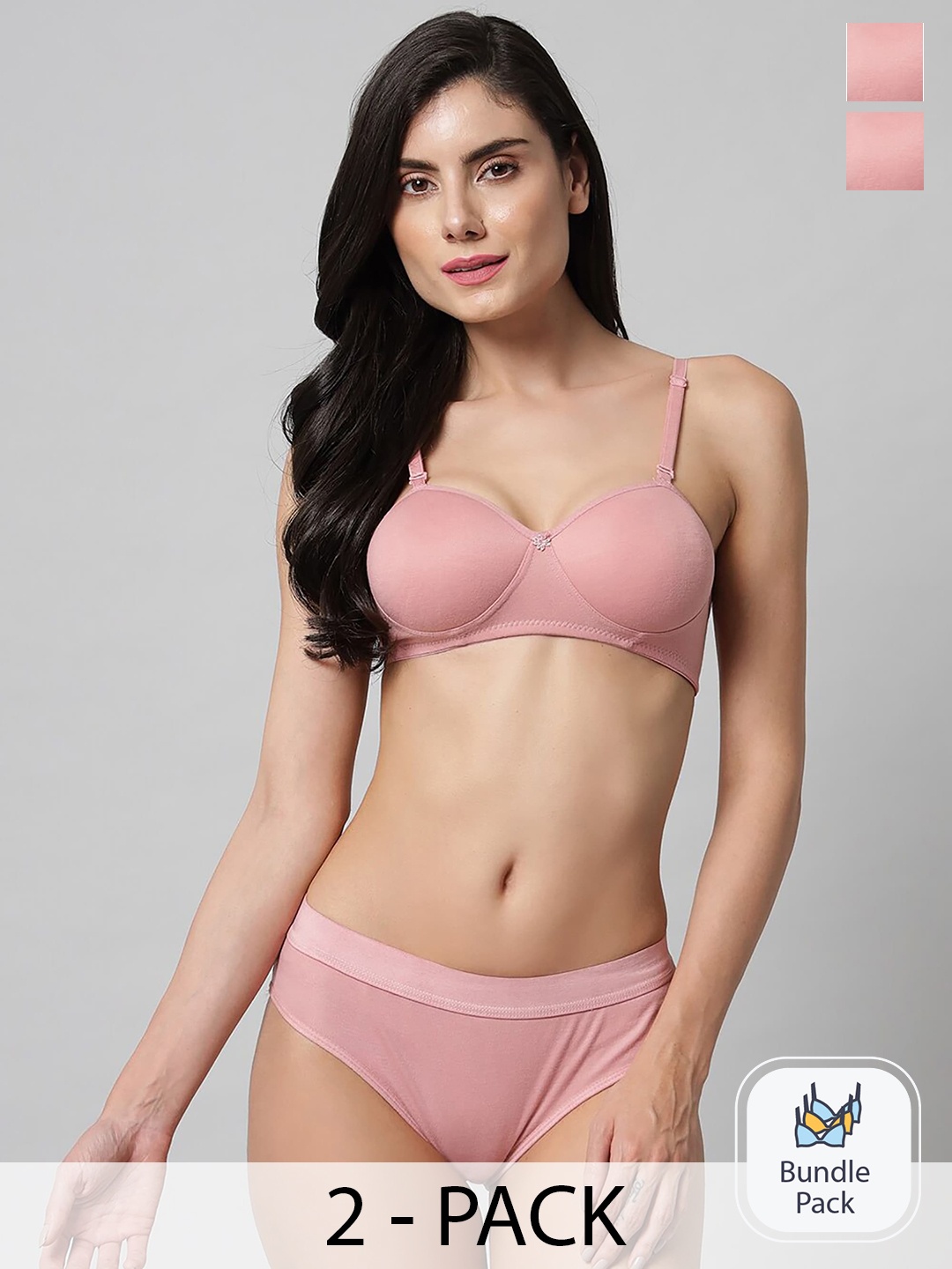 

Aamarsh Pack Of 2 Cotton Lingerie Set, Pink