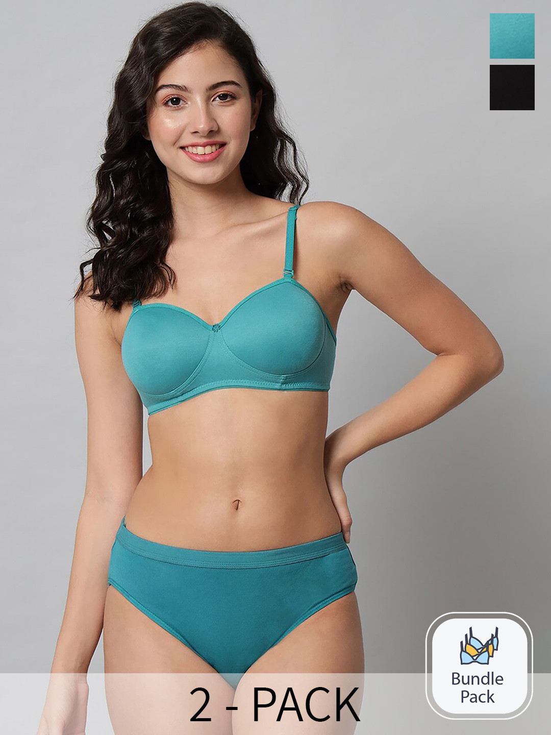 

PIBU Pack Of 2 Cotton Lingerie Set, Green