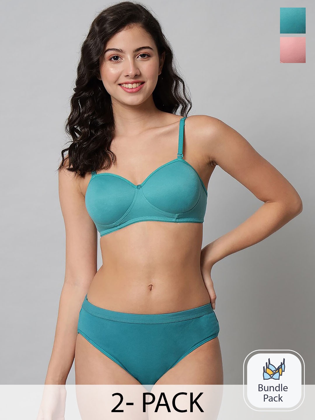 

PIBU Pack Of 2 Cotton Lingerie Set, Green