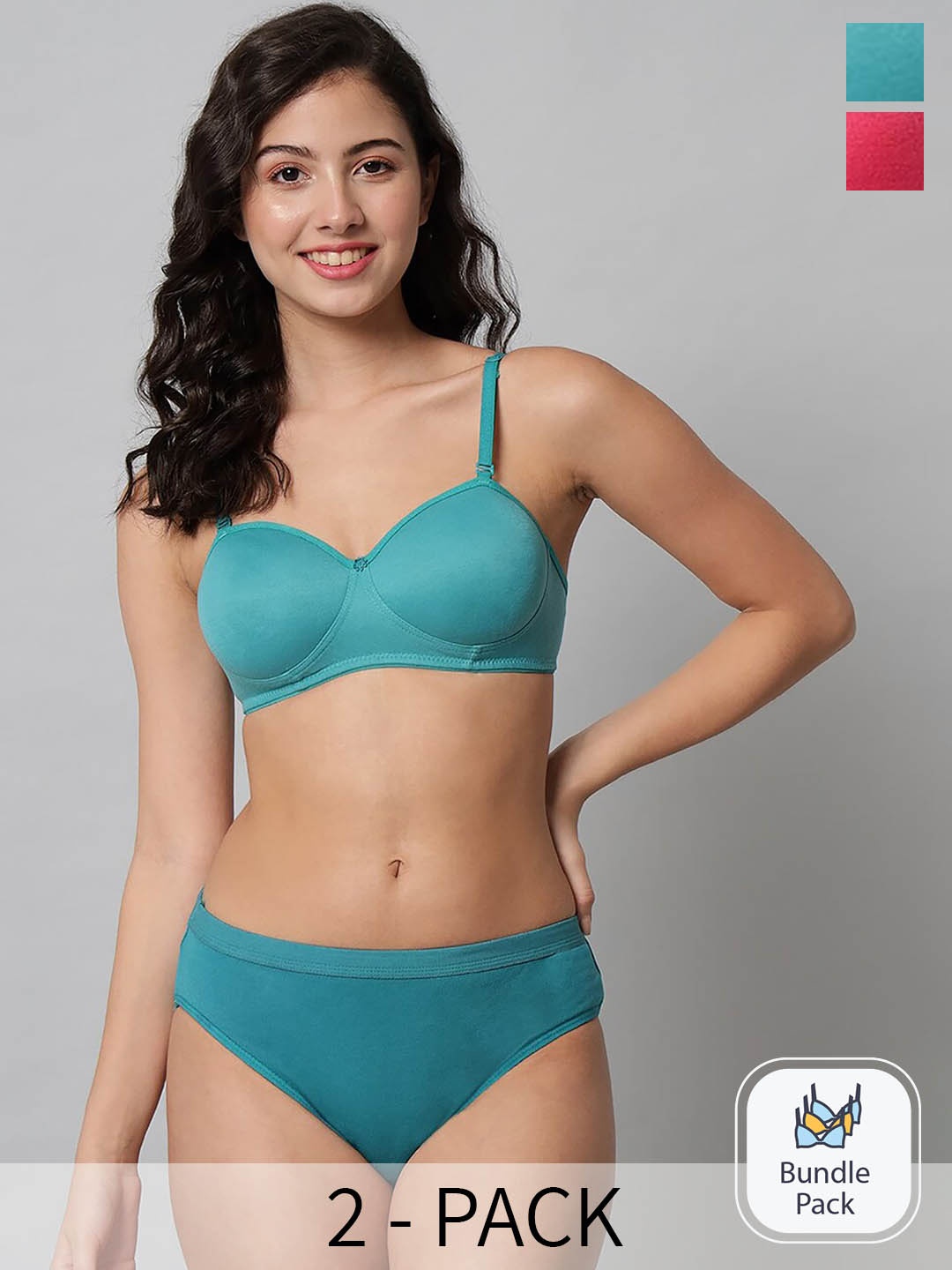 

PIBU Pack Of 2 Cotton Lingerie Set PE_Demi set_Green,Red_30