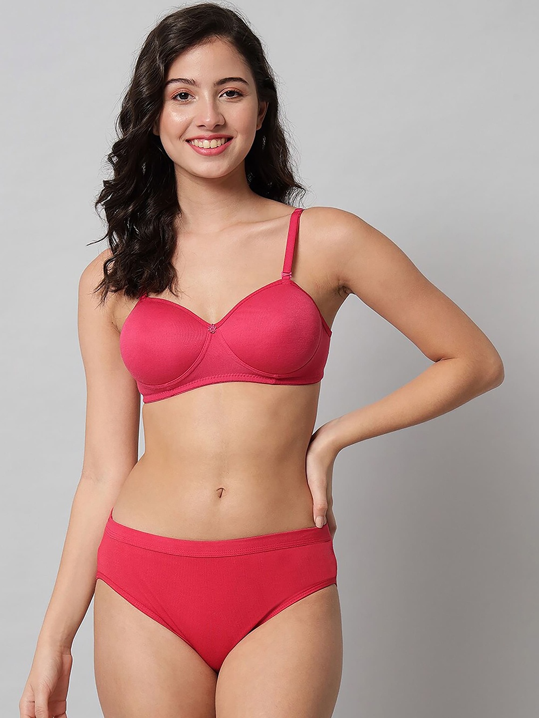 

PIBU Non-Wired Non-Padded Cotton Lingerie Set, Red