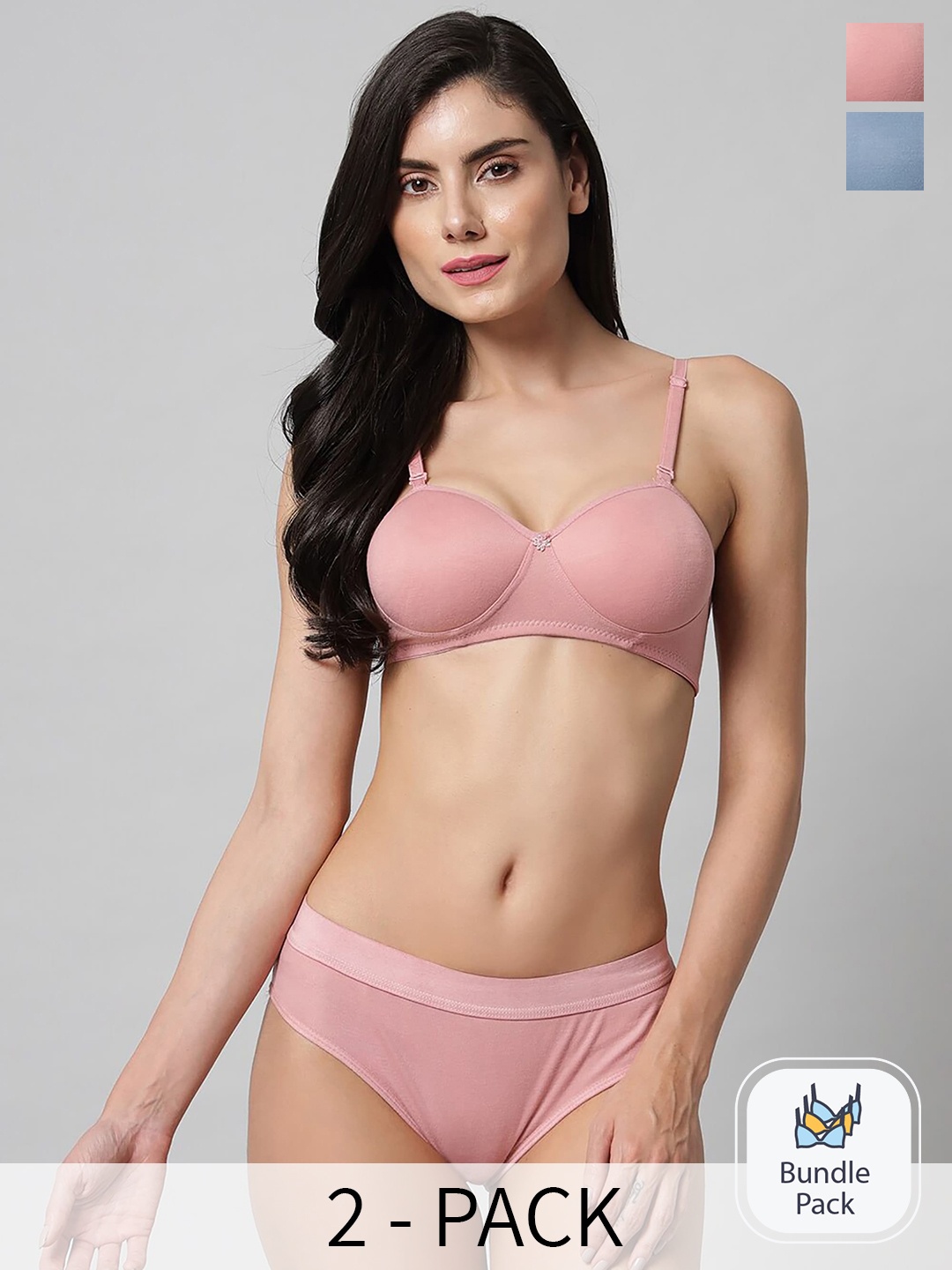 

PIBU Pack Of 2 Cotton Lingerie Set, Pink
