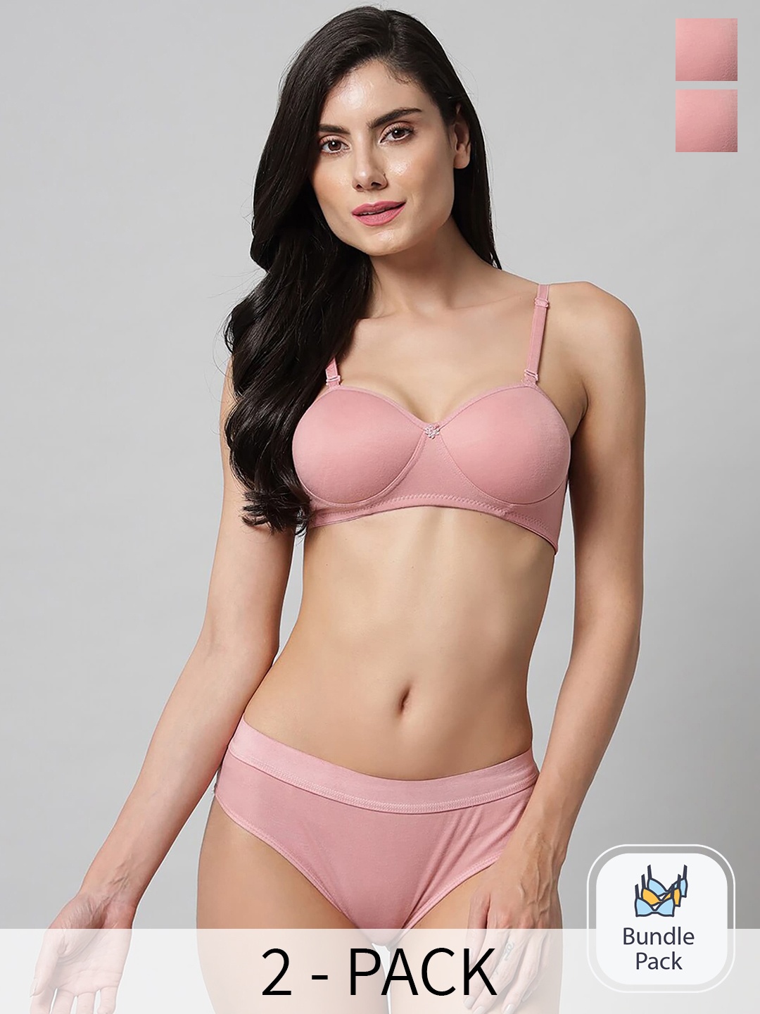 

PIBU Pack Of 2 Cotton Lingerie Set, Pink