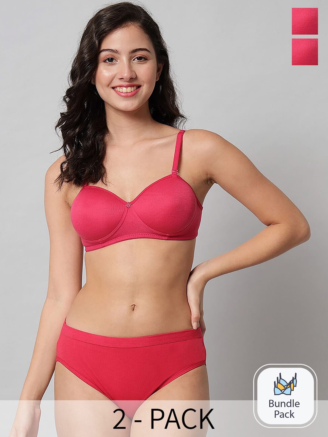 

PIBU Pack Of 2 Cotton Lingerie Set, Red