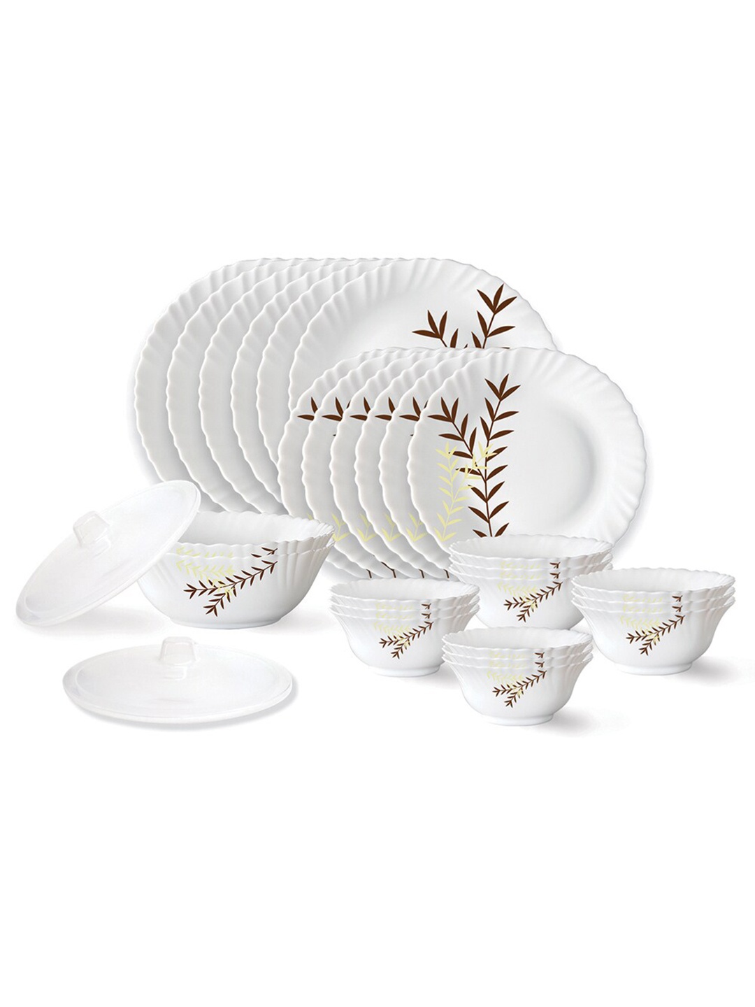 

Larah by BOROSIL White & Brown 28 Pieces Floral Printed Opalware Matte Dinner Set