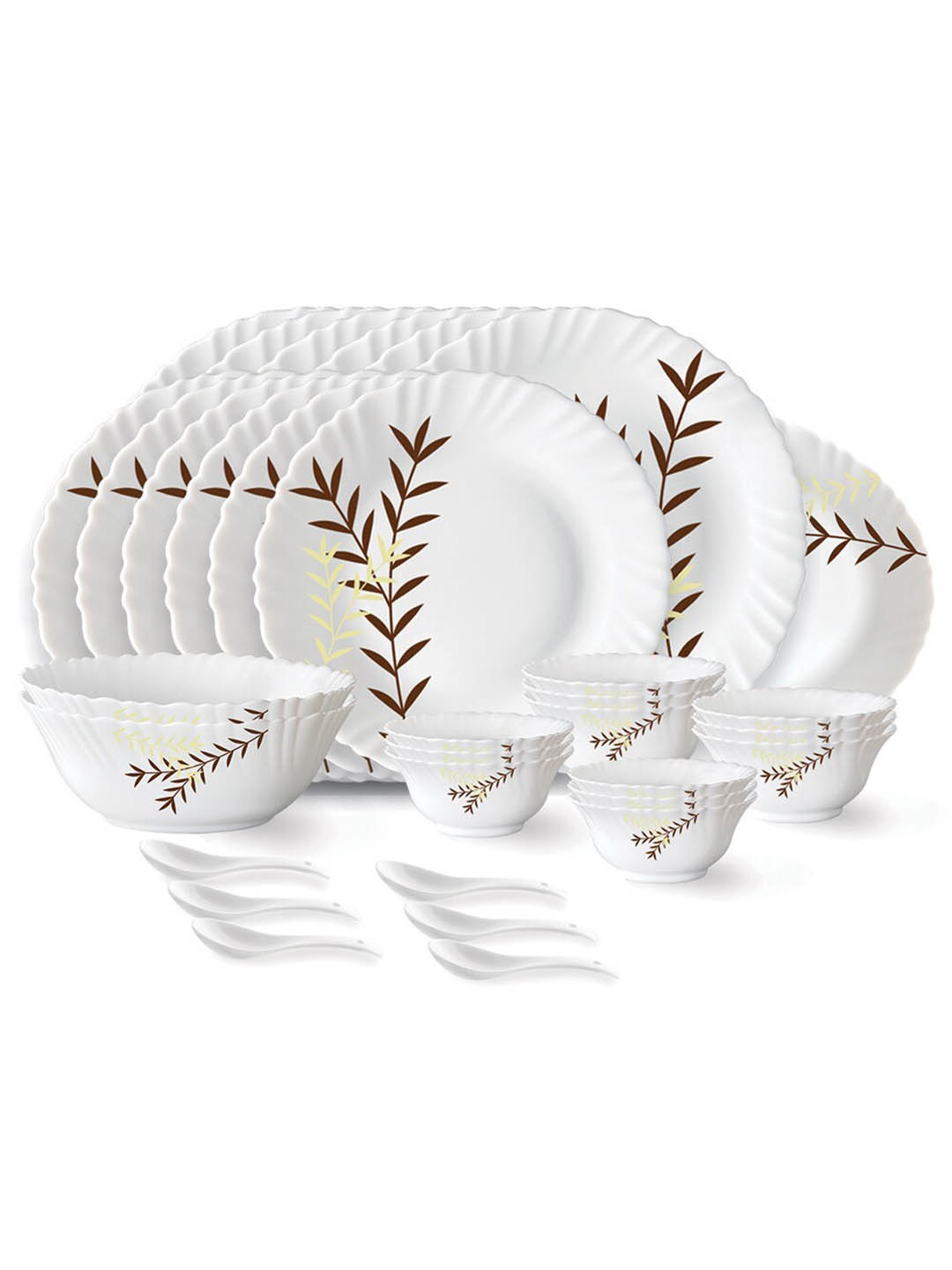 

Larah by BOROSIL White & Brown 33 Pieces Floral Printed Opalware Matte Dinner Set