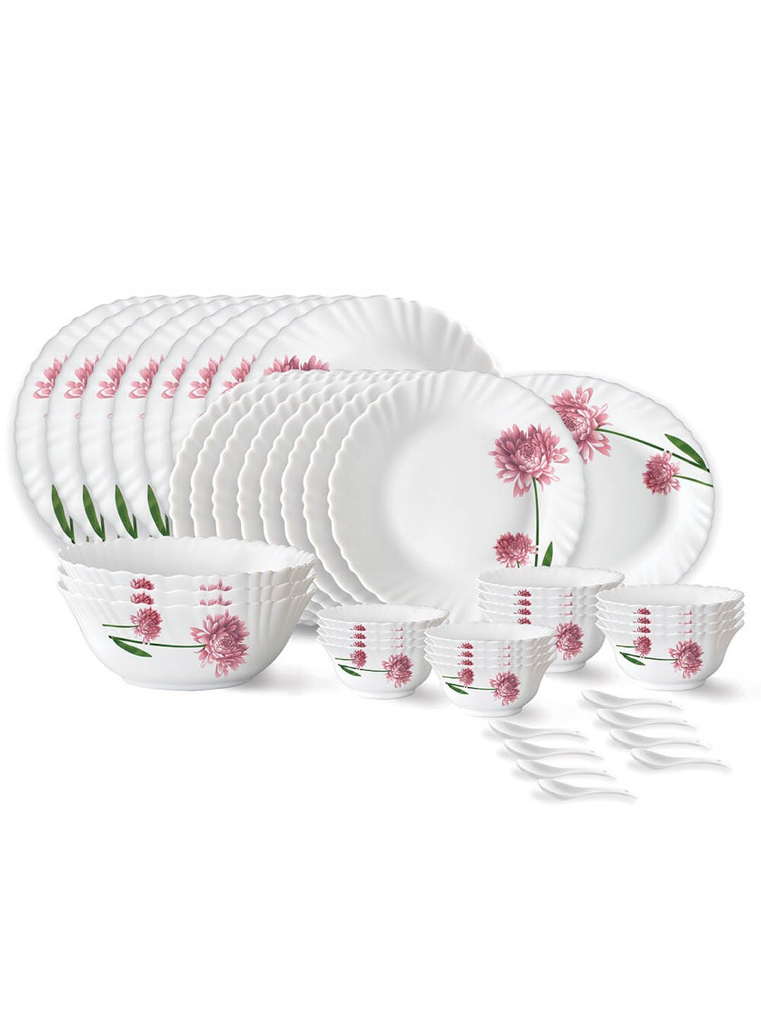 

Larah by BOROSIL White & Pink 44 Pieces Floral Printed Opalware Matte Dinner Set