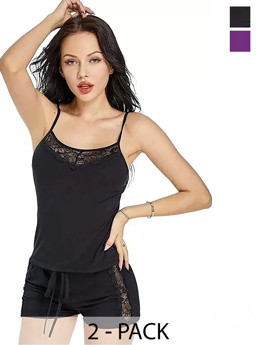 

AROUSY Pack of 2 Lace Detail Lingerie Set, Black