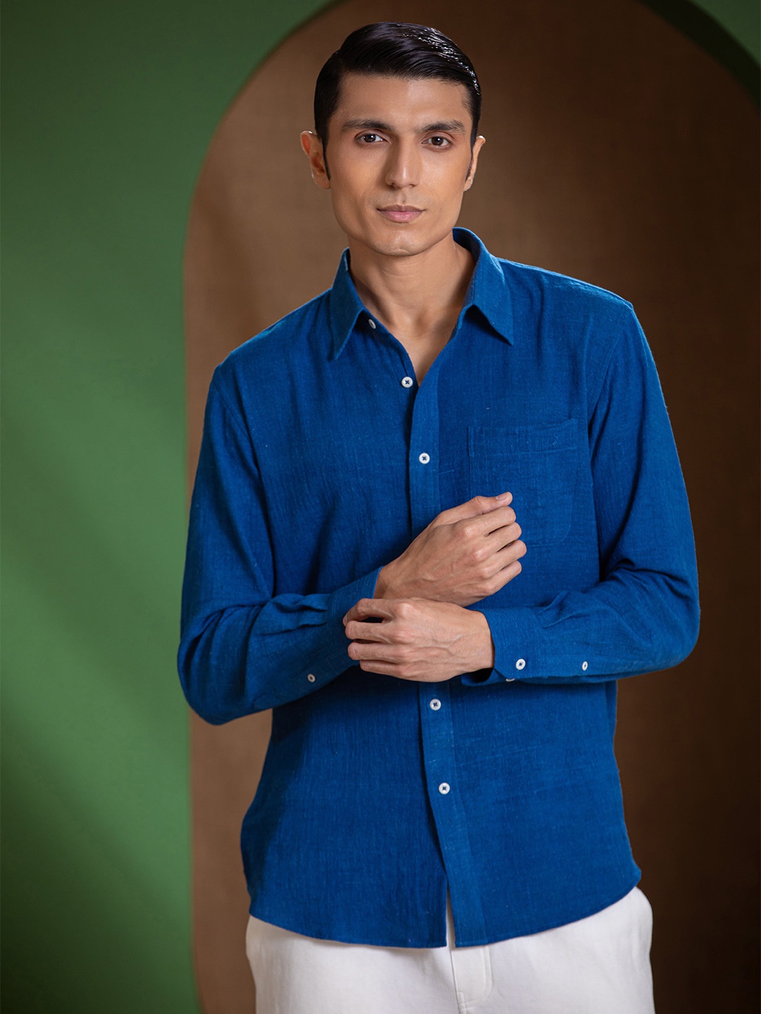 

Earthpiece Classic Organic Cotton Opaque Casual Shirt, Blue