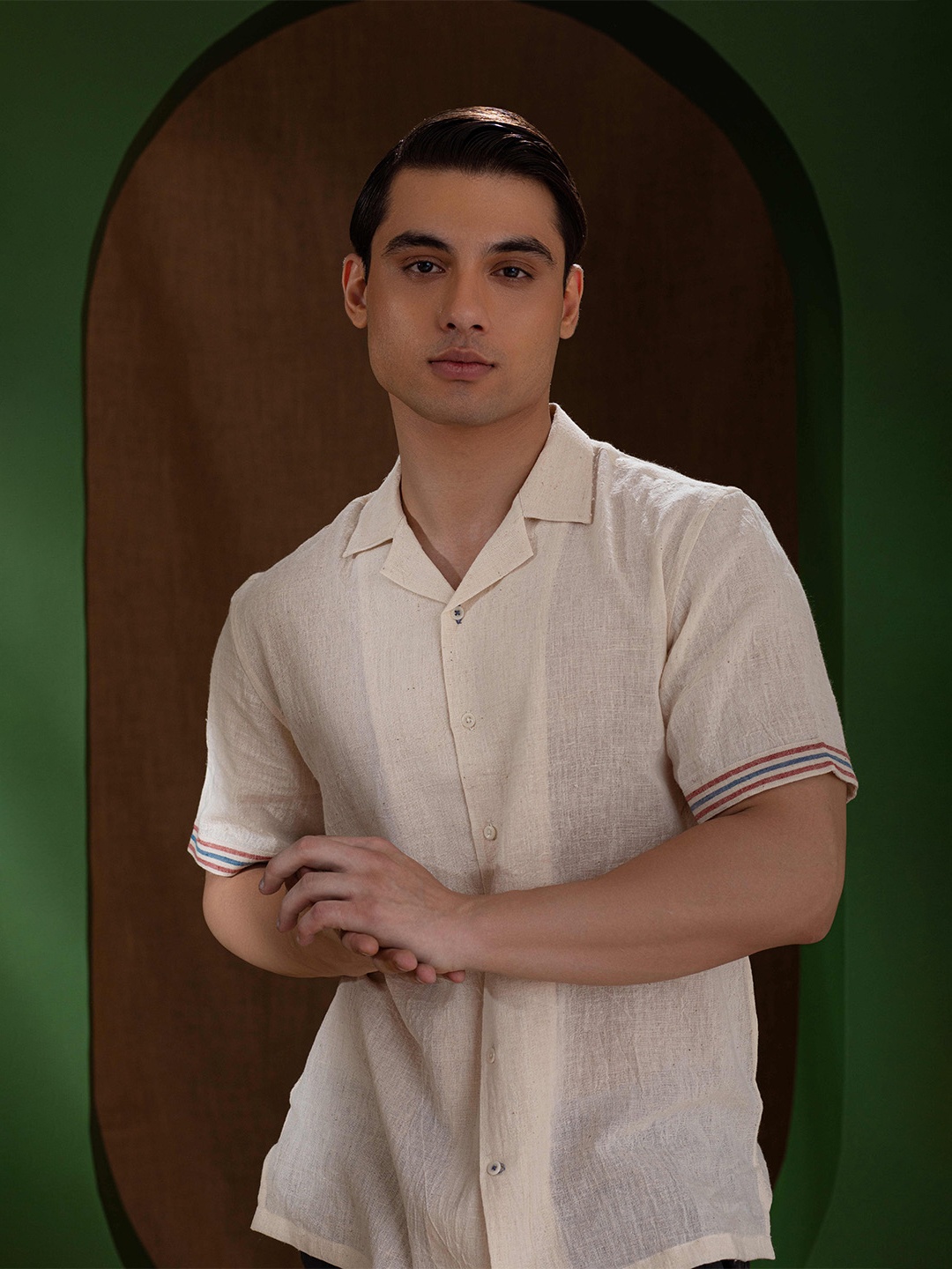 

Earthpiece Premium Cuban Collar Pure Cotton Casual Shirt, Off white