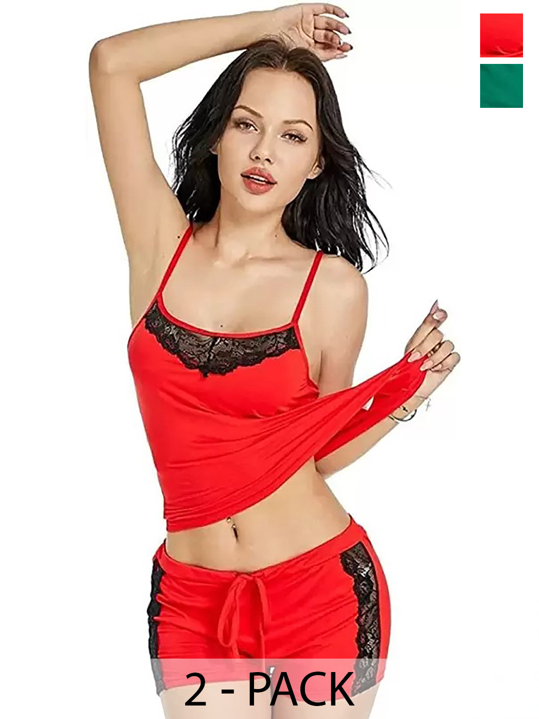 

Aamarsh Set of 2 Shoulder Straps Lingerie Set, Red
