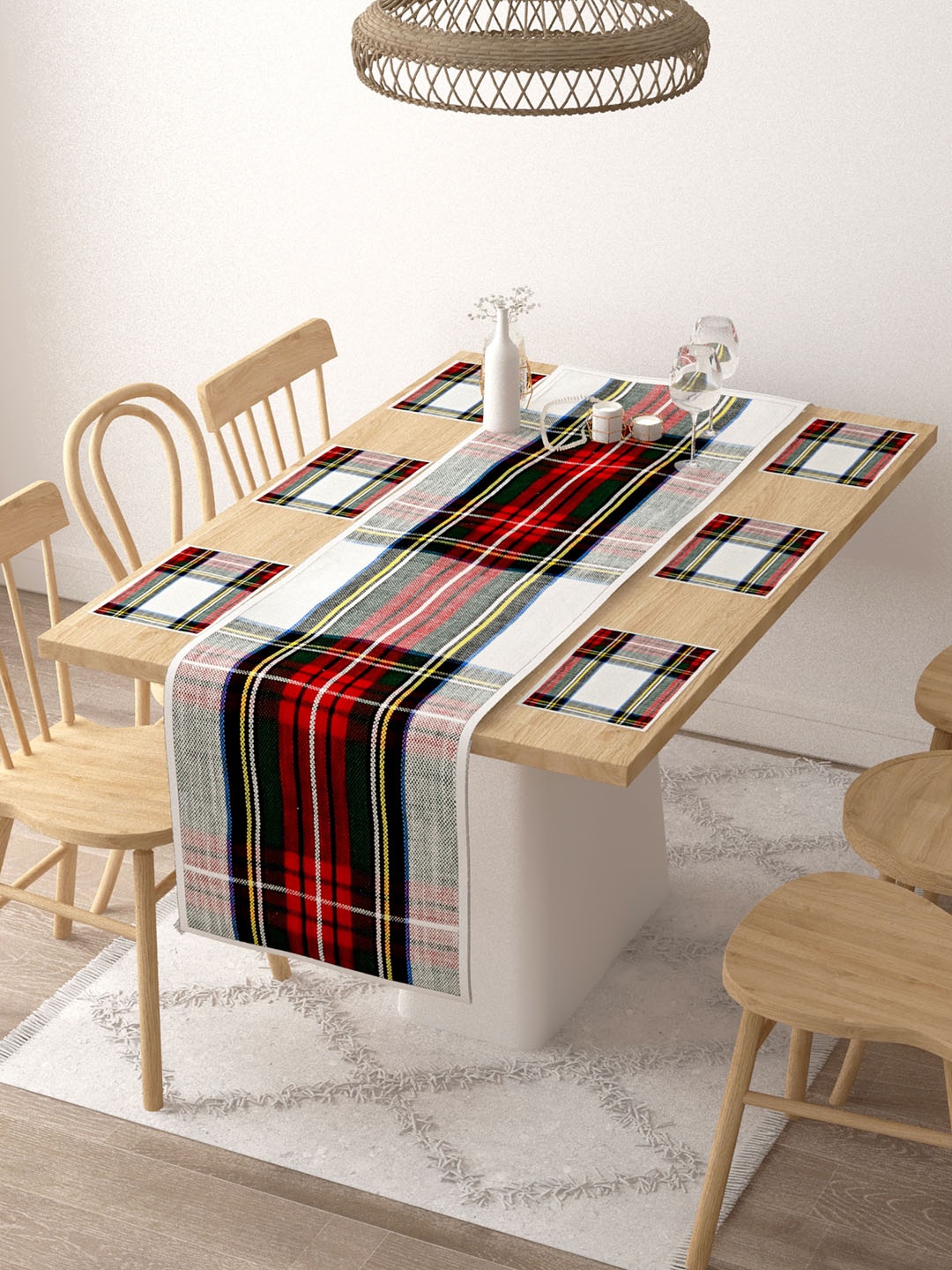 

Gulaab Jaipur Black & Red 7 Pieces Checked Table Runner & Placemats