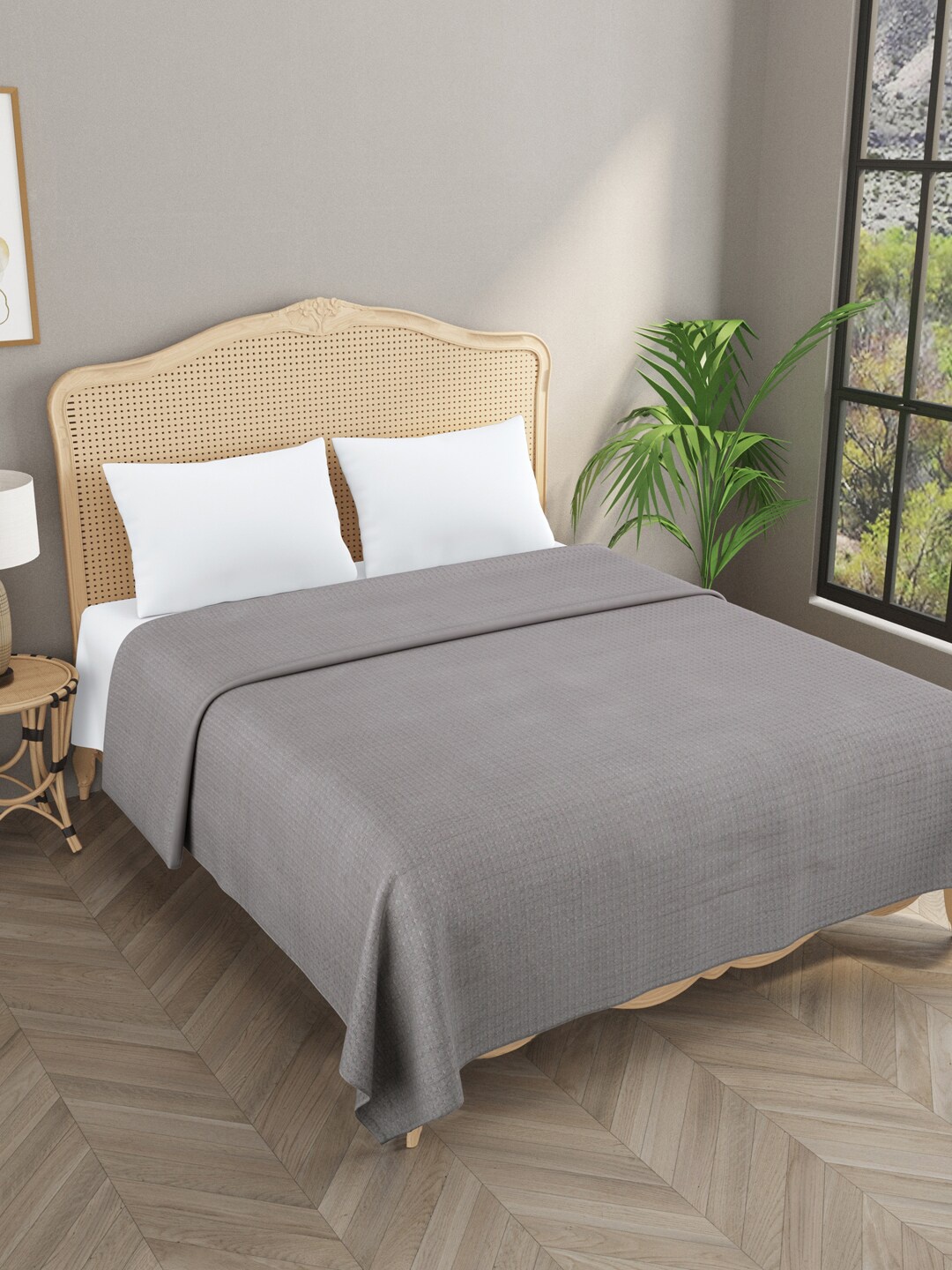 

Gulaab Jaipur Grey Geometric Cotton 800 GSM Mild Winter Double Bed Blanket