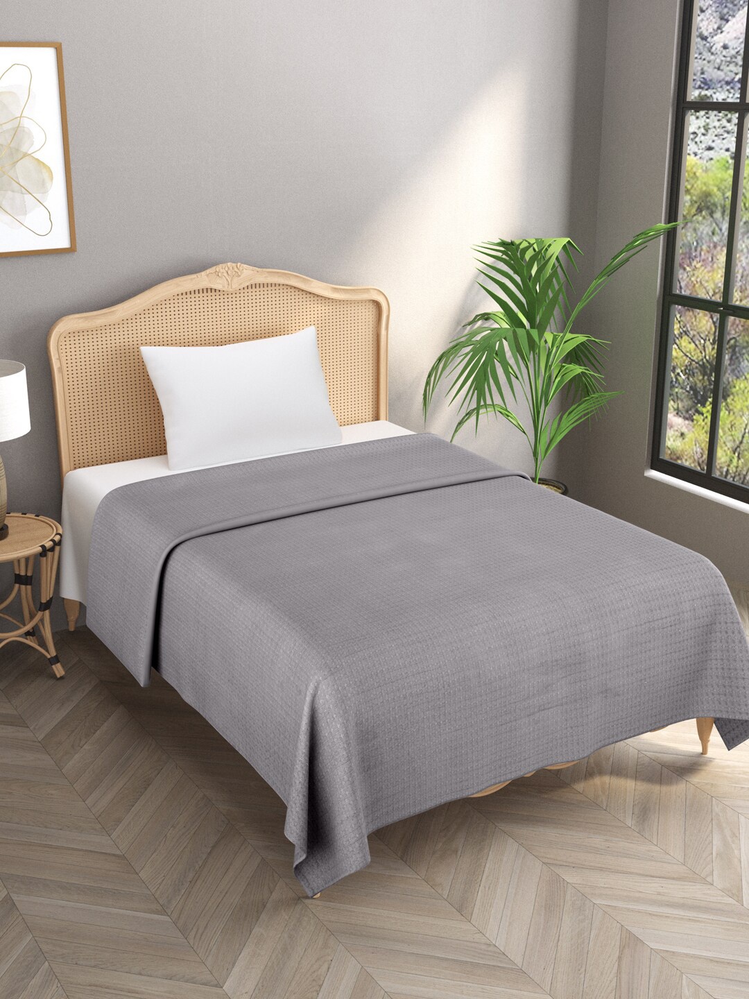 

Gulaab Jaipur Grey Geometric Cotton 800 GSM Mild Winter Single Bed Blanket