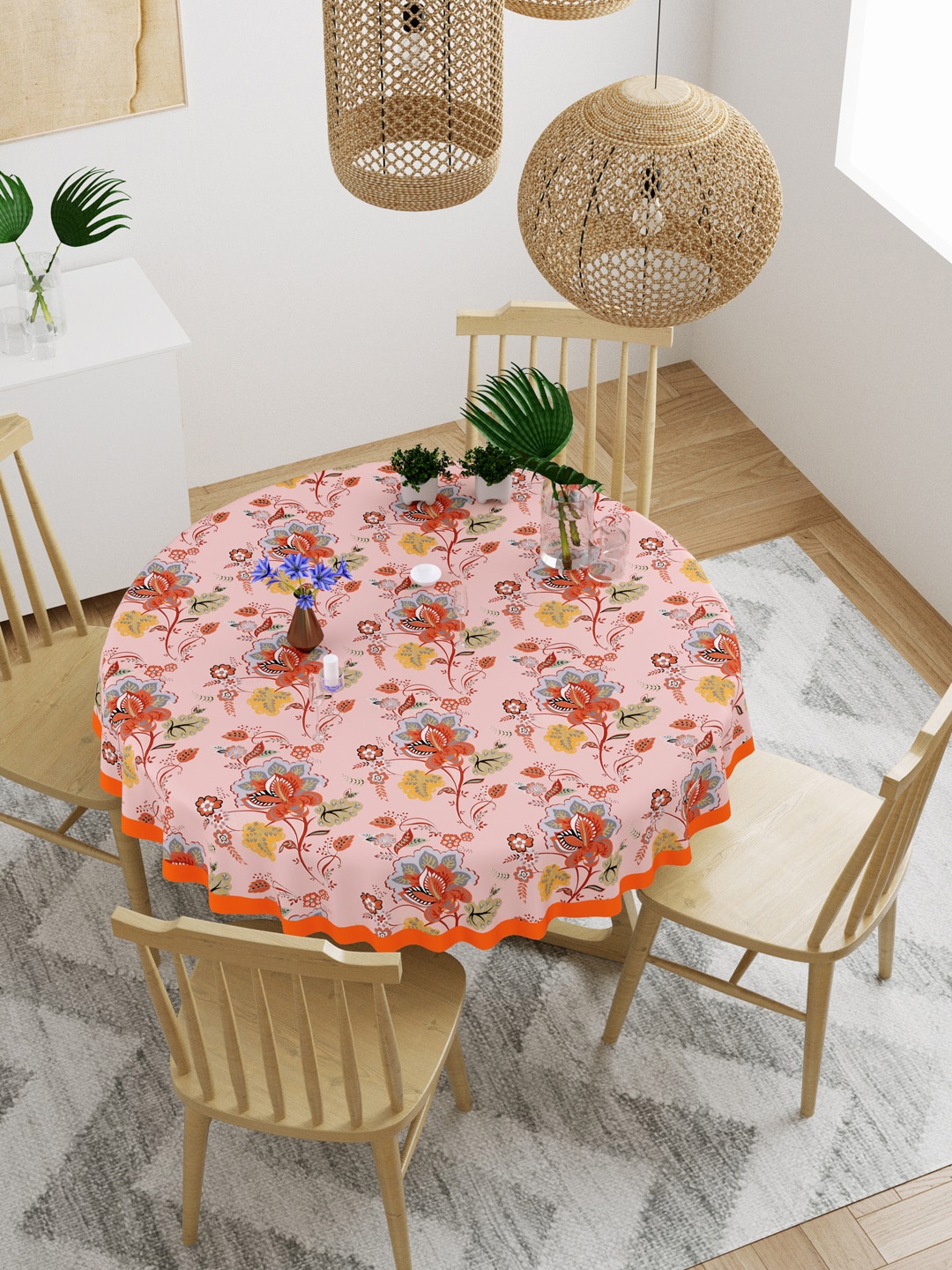 

Gulaab Jaipur Pink & Orange Ethnic Motifs Printed Cotton 4-Seater Round Table Cover